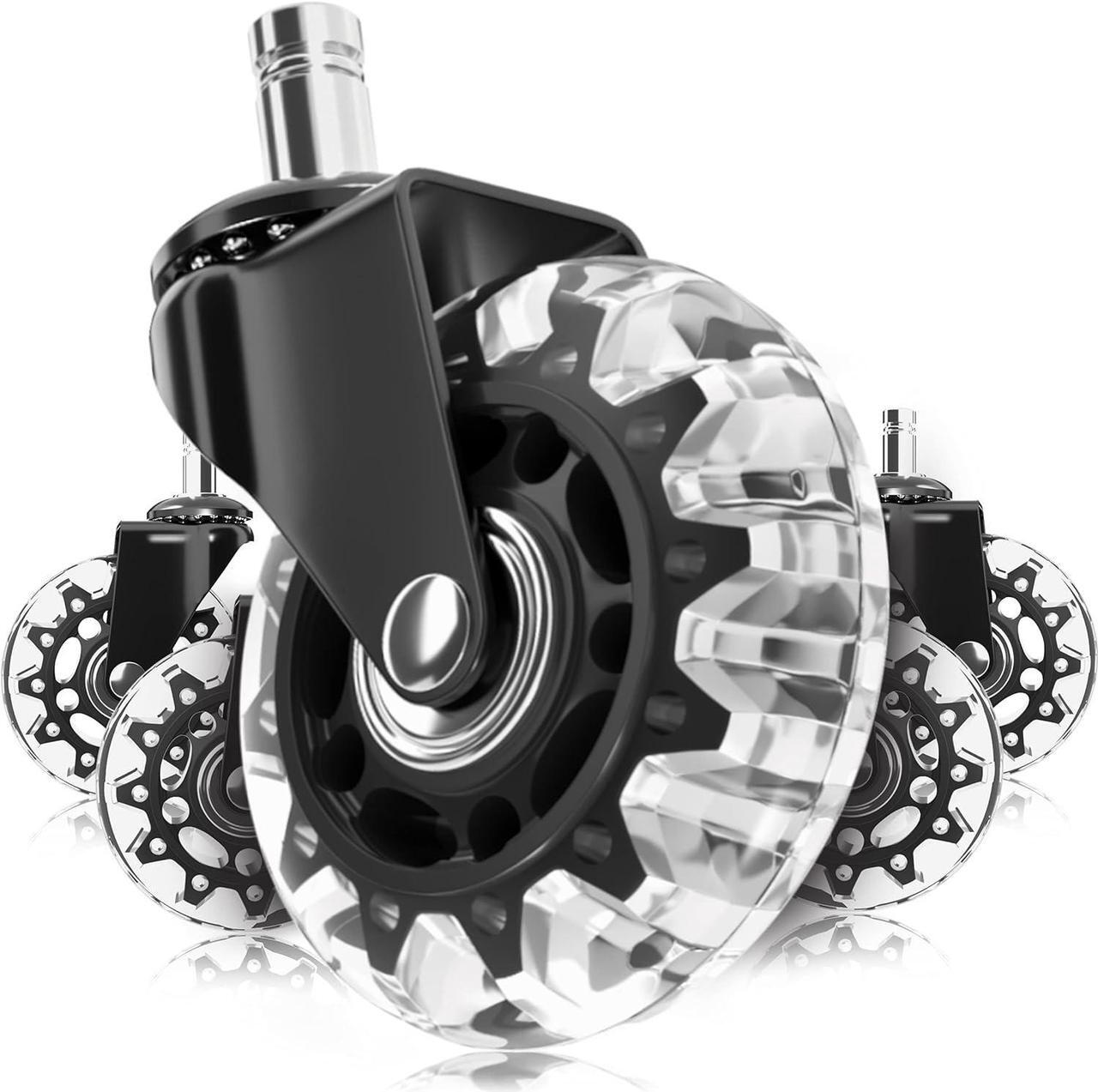 Main image of Lifelong Office Chair Wheels Replacement Rubber Chair Casters for Hardwood Floors and Carpet, Set of 5, Heavy Duty Casters for Chairs to Replace Office Chair Mats - Fits 98% Black Black and Clear