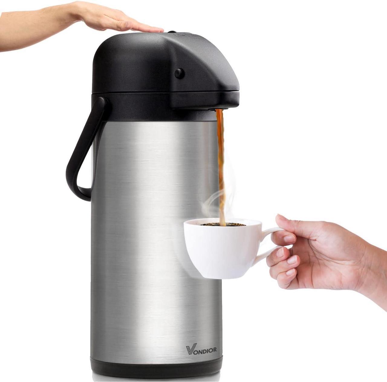 Alt view image 2 of 7 - Vondior Airpot Coffee Dispenser with Pump - Insulated Stainless Steel 102 Oz Coffee Carafe - Thermal Beverage Dispenser - Thermos Urn for Hot/Cold Water, Party Chocolate Drinks