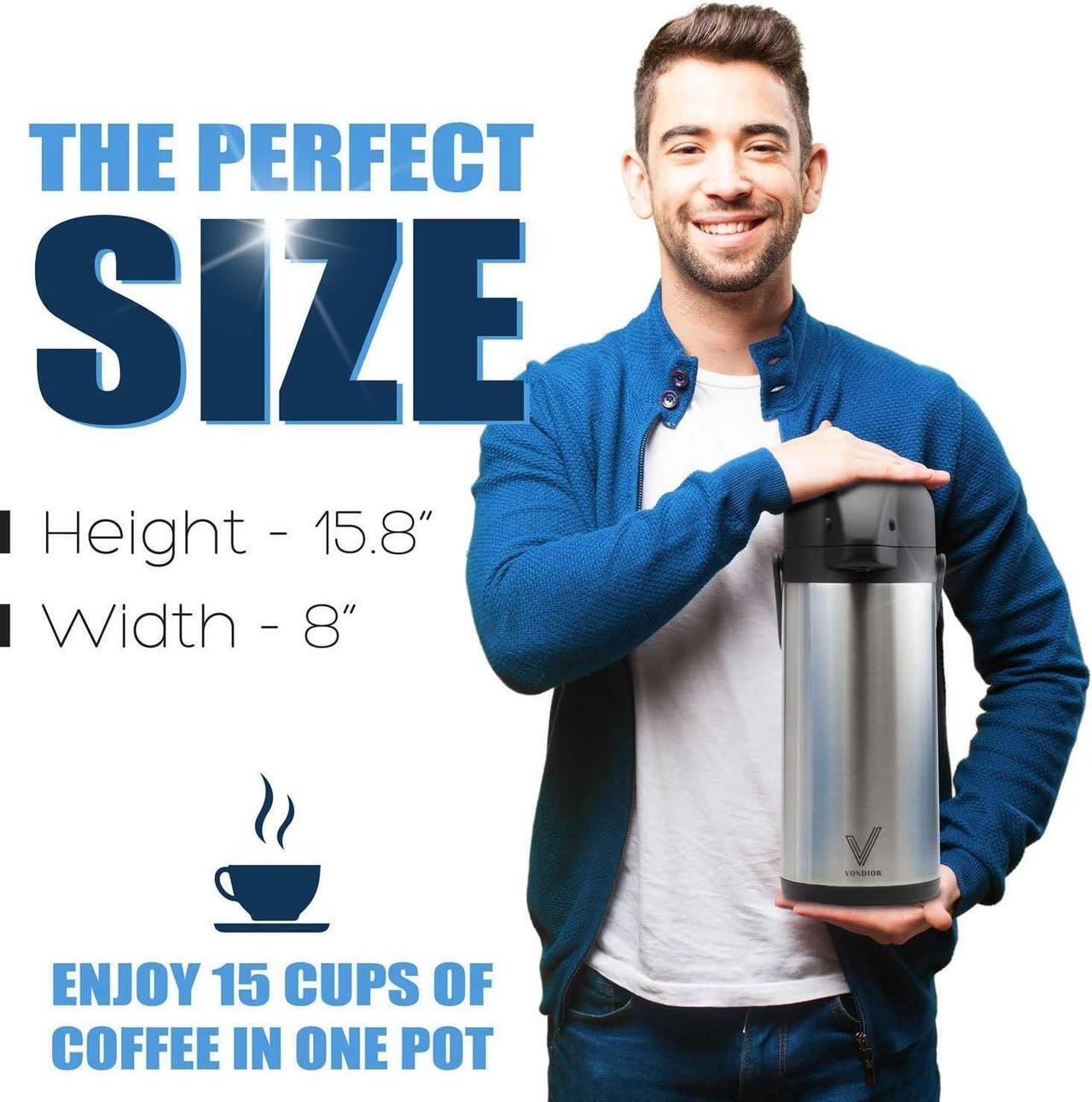 Alt view image 4 of 7 - Vondior Airpot Coffee Dispenser with Pump - Insulated Stainless Steel 102 Oz Coffee Carafe - Thermal Beverage Dispenser - Thermos Urn for Hot/Cold Water, Party Chocolate Drinks