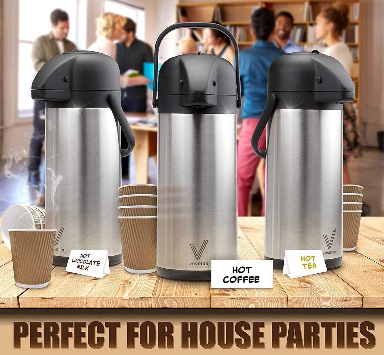 Alt view image 6 of 7 - Vondior Airpot Coffee Dispenser with Pump - Insulated Stainless Steel 102 Oz Coffee Carafe - Thermal Beverage Dispenser - Thermos Urn for Hot/Cold Water, Party Chocolate Drinks