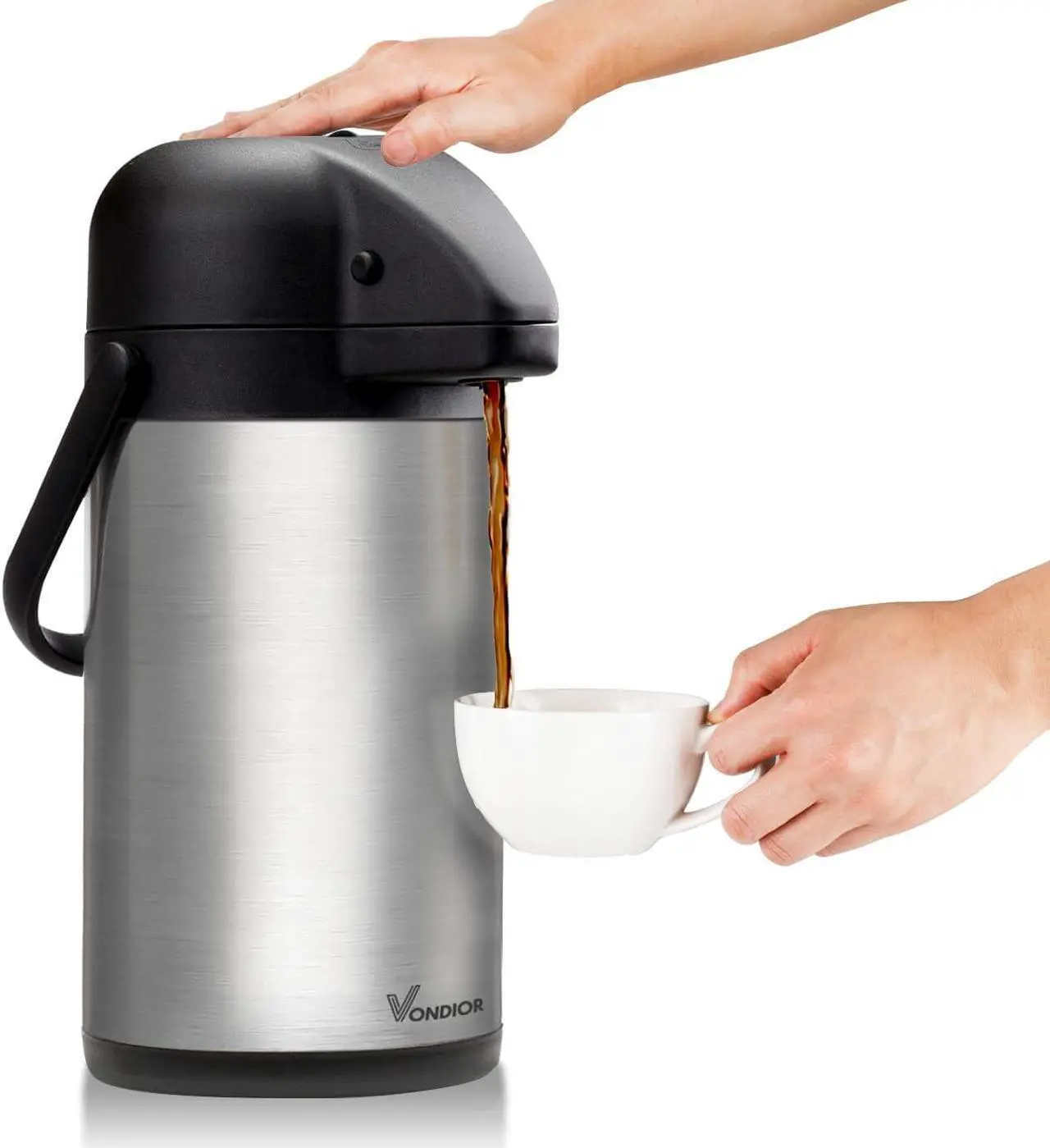 Main image of Vondior Airpot Coffee Dispenser with Pump - Insulated Stainless Steel 64Oz Coffee Carafe - Thermal Beverage Dispenser - Thermos Urn for Hot/Cold Water, Party Chocolate Drinks 1.9