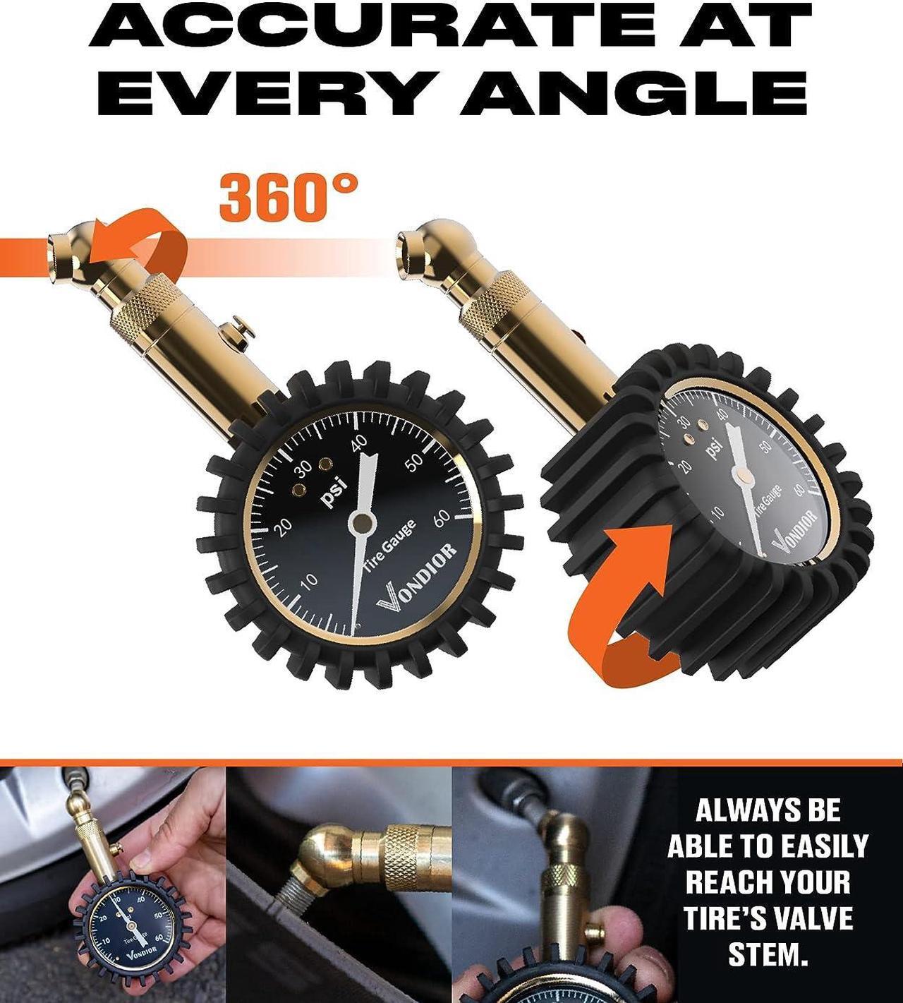 Alt view image 6 of 7 - Vondior Tire Pressure Gauge - (0-60 PSI) Heavy Duty, Certified ANSI Accurate with Large 2 Inch Easy to Read Glow Dial, Low - High Air Pressure Gauge. Tire Gauge for Car and Trucks Tires