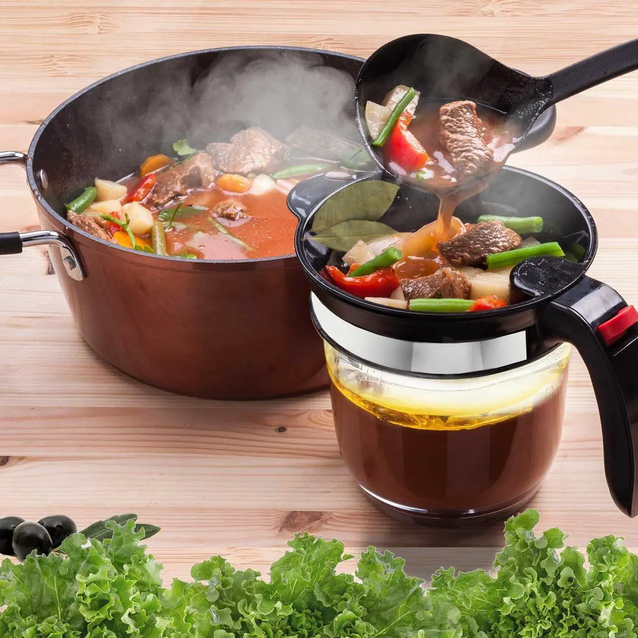 Alt view image 4 of 6 - Vondior Fat Separator With Bottom Release, 4 Cup Gravy Separator for Cooking with Oil Strainer, Kitchen Gadgets Grease Separator Packaged with a 3-in-1 Multifunctional Peeler