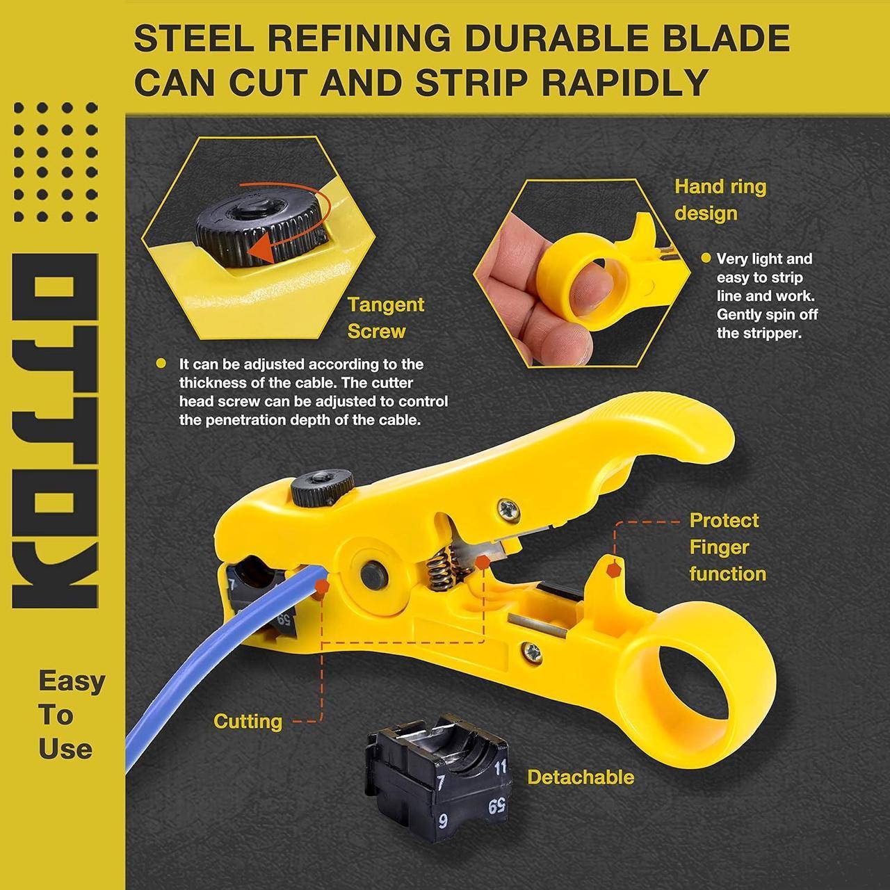 Alt view image 4 of 7 - KOTTO Coax Cable Crimper Kit, Compression Tool Coax Adjustable RG6 RG59 RG11 75-5 75-7 Coaxial Cable Stripper with 20 PCS F Compression Connectors