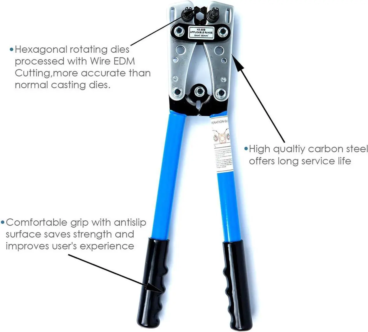 Alt view image 3 of 6 - KOTTO Battery Cable Lug Crimper Tool 6-50mm², Wire Crimping Tool, Pliers for Crimping Wire Cable with Cable Cutter for 10,8,6,4,2 and 1/0 AWG Wire Cable Cutting and Crimper with Storage Bag