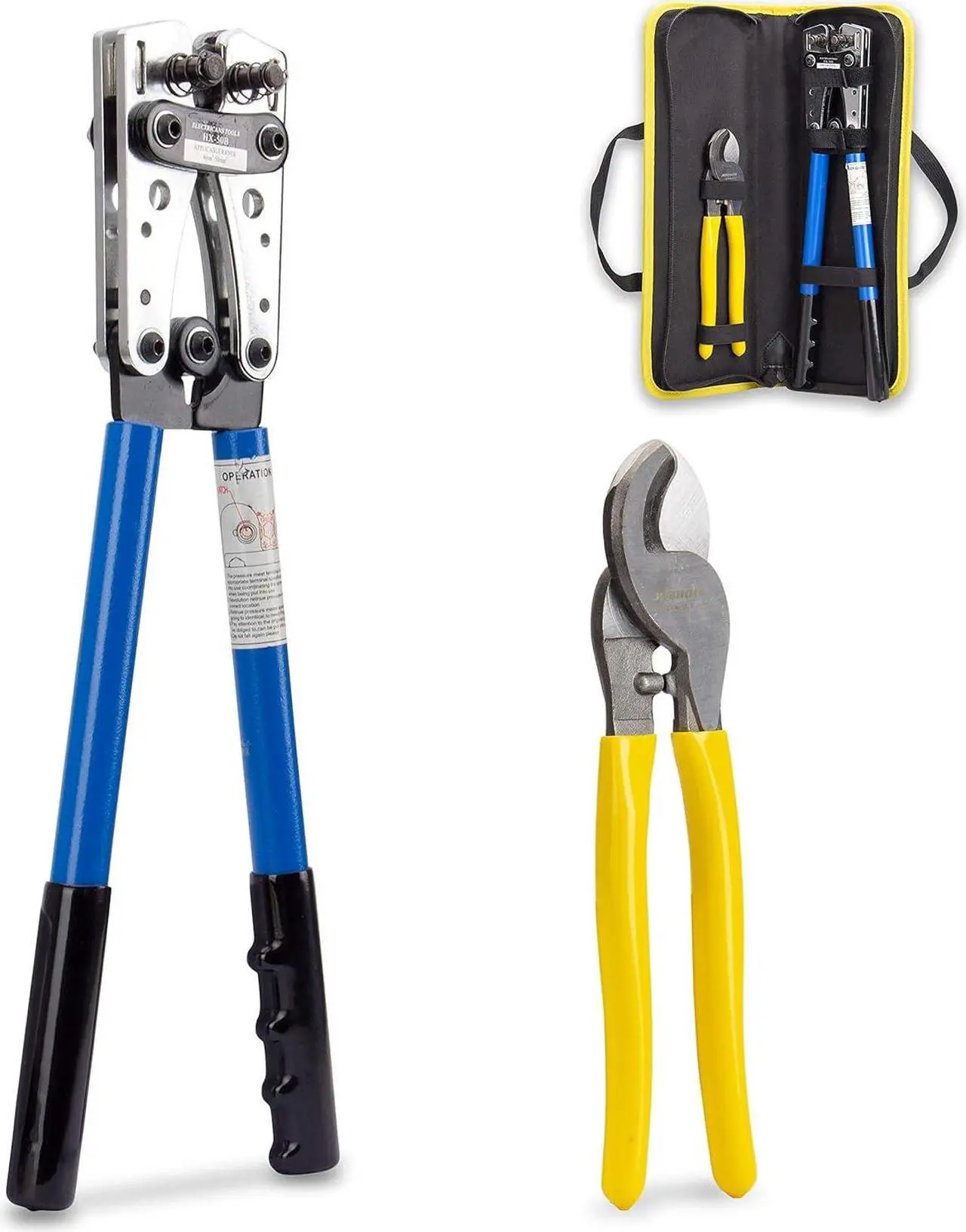 Main image of KOTTO Battery Cable Lug Crimper Tool 6-50mm², Wire Crimping Tool, Pliers for Crimping Wire Cable with Cable Cutter for 10,8,6,4,2 and 1/0 AWG Wire Cable Cutting and Crimper with Storage Bag