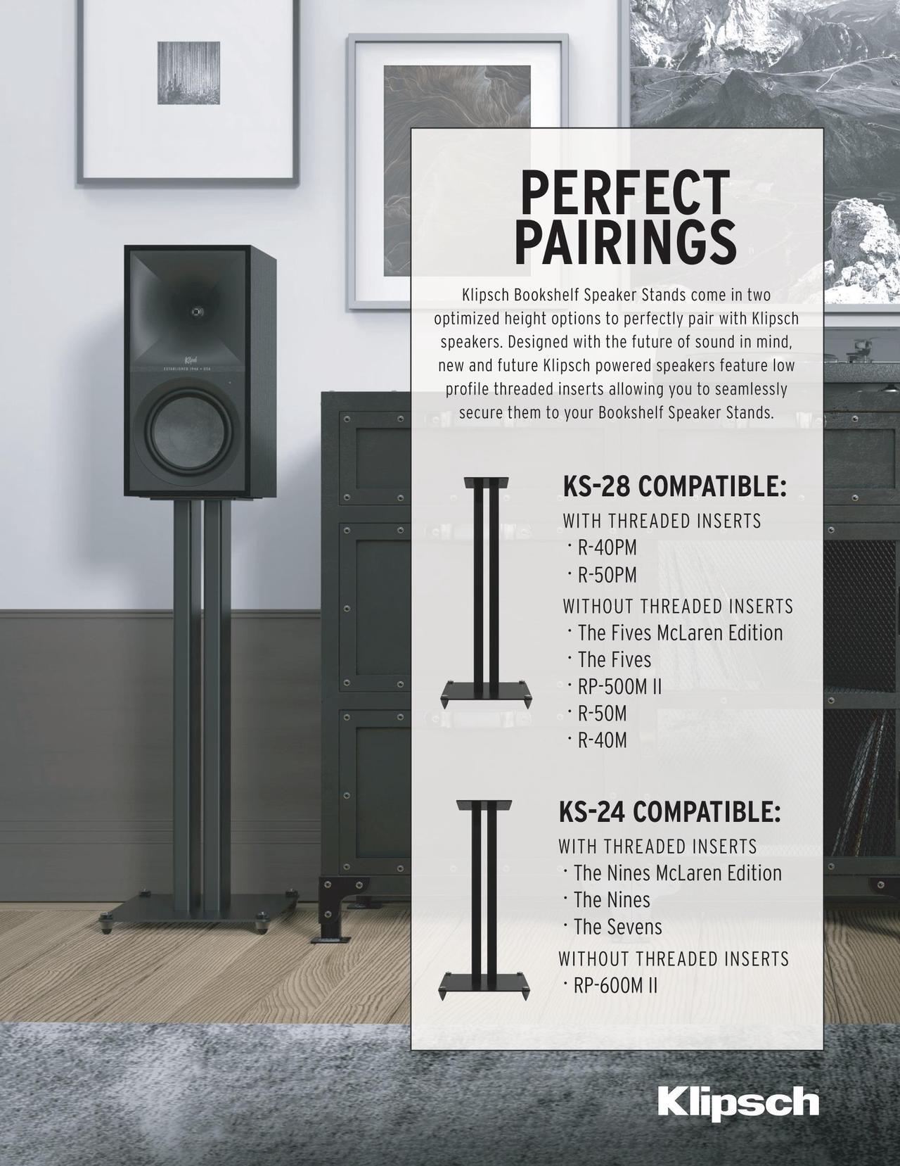 Alt view image 2 of 5 - Klipsch KS-28 Bookshelf Speaker Stands 28 inch