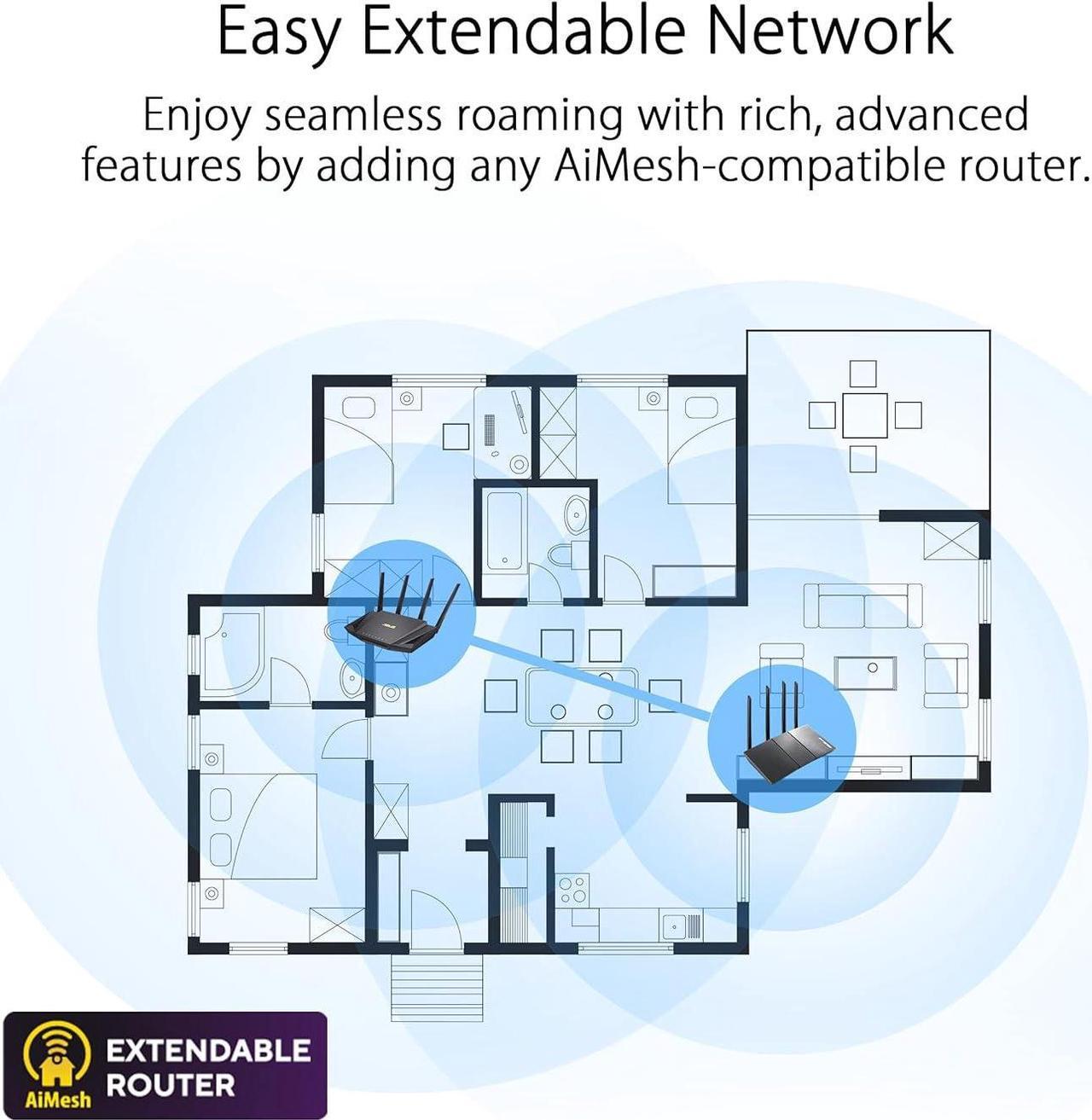 Alt view image 5 of 5 - ASUS - AX3000 DUAL-BAND WIFI 6 WIRELESS ROUTER WITH LIFE TIME INTERNET SECURITY - BLACK