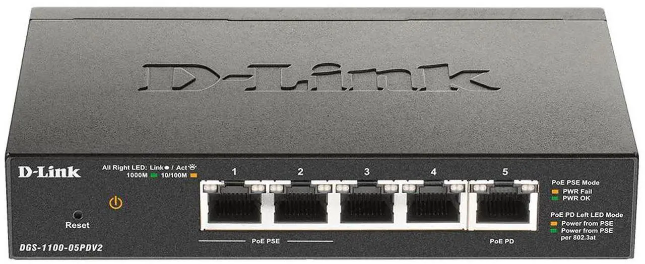 Alt view image 4 of 6 - D-Link 5-Port Gigabit Smart Managed PoE-Powered Switch | PoE Extender | 2 PoE pass-through ports | Metal Compact| NDAA Compliant - (DGS-1100-05PDV2)