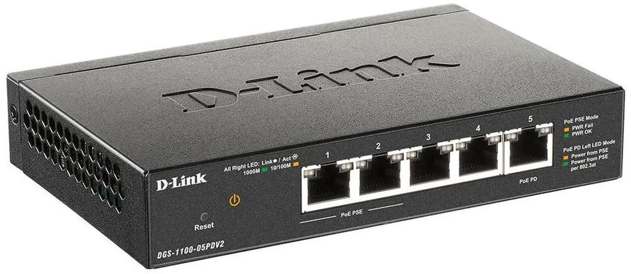 Alt view image 5 of 6 - D-Link 5-Port Gigabit Smart Managed PoE-Powered Switch | PoE Extender | 2 PoE pass-through ports | Metal Compact| NDAA Compliant - (DGS-1100-05PDV2)