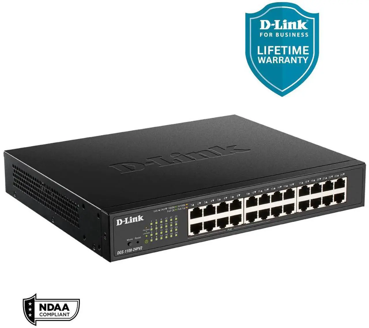 Alt view image 2 of 5 - D-Link 24-Port Gigabit Smart Managed PoE+ Switch | 12 PoE+ Ports (100W) | NDAA Compliant | Lifetime Warranty - (DGS-1100-24PV2)