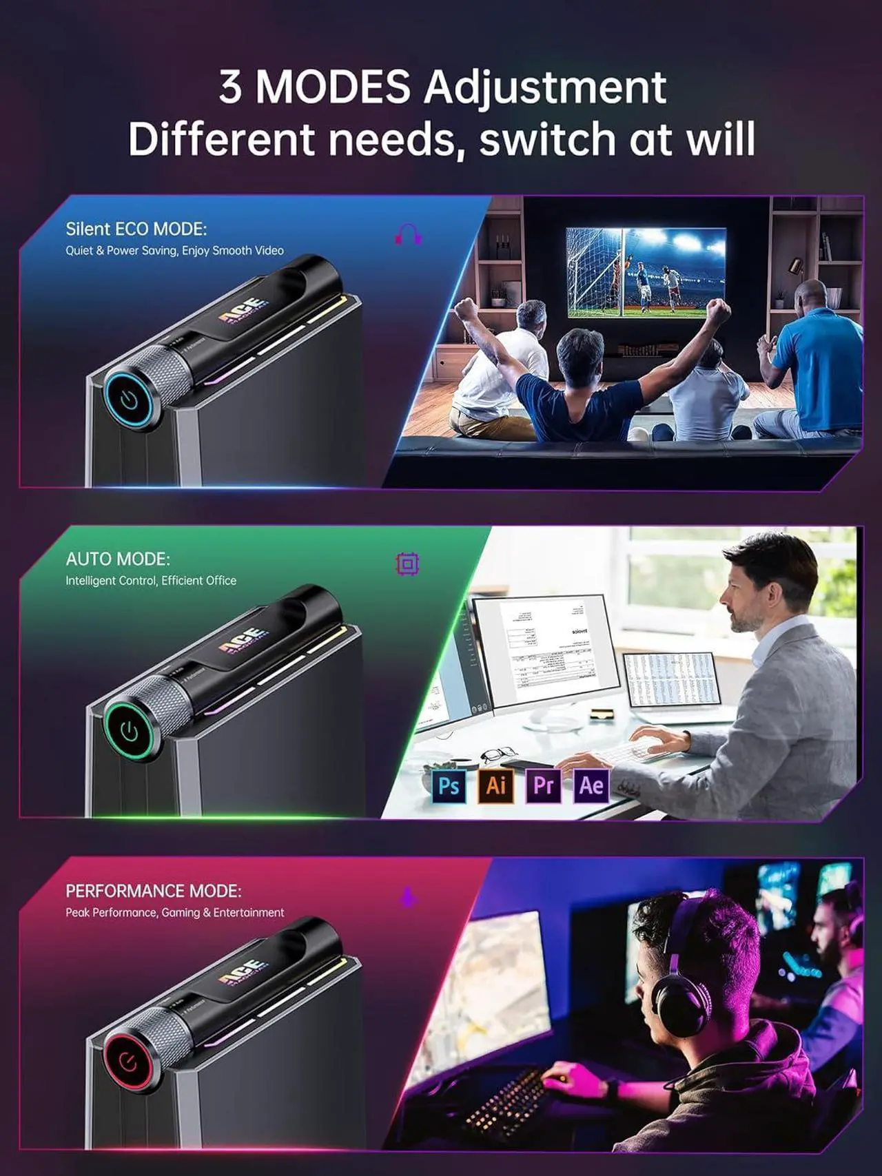 Alt view image 8 of 7 - ACEMAGIC Mini Gaming PC 32GB DDR5 1TB NVMe SSD, Mini Computers with Ryzen 9 6900HX+ AMD Radeon 680M, Support 4K Triple Screen,RGB Lights,WiFi6,BT5.2,Type C,up to 4.9Ghz, AM08PRO