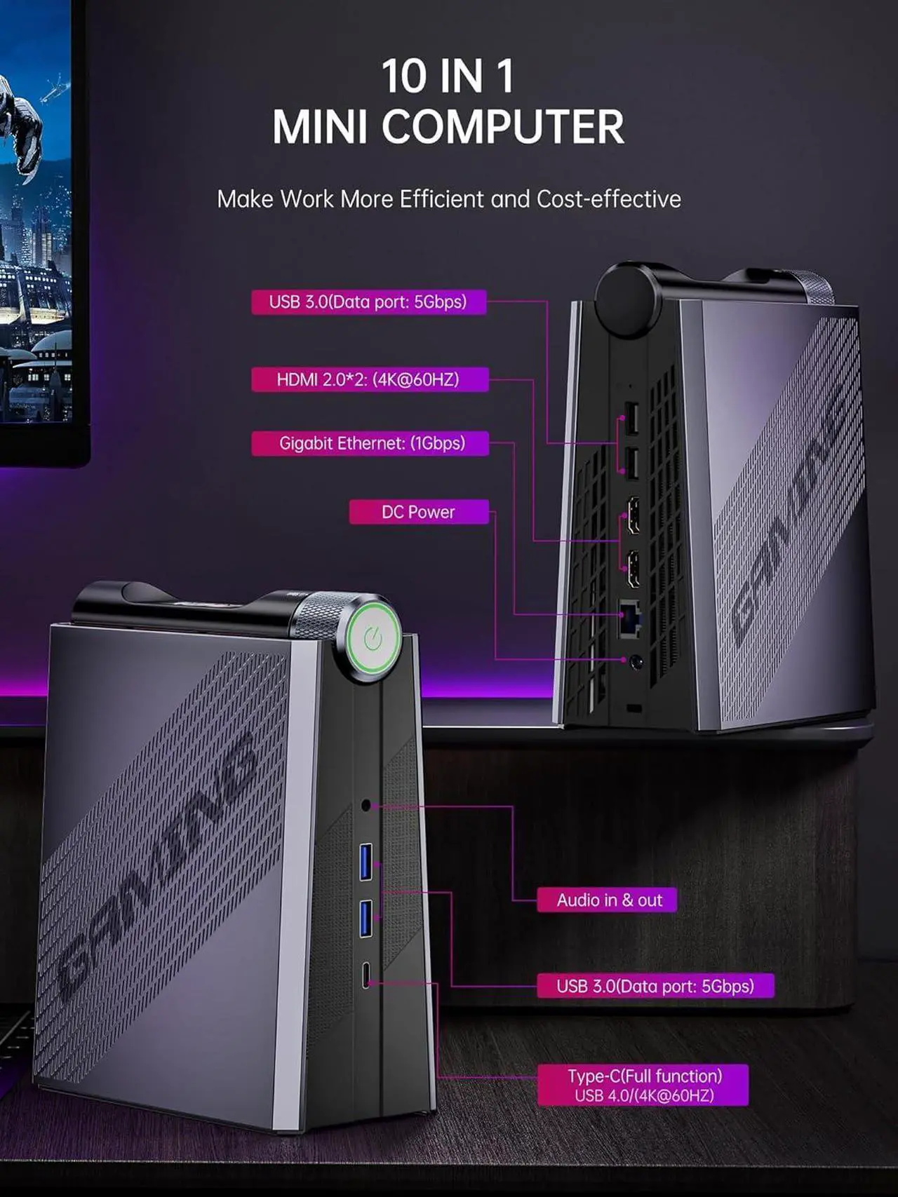 Alt view image 7 of 7 - ACEMAGIC Mini Gaming PC 32GB DDR5 1TB NVMe SSD, Mini Computers with Ryzen 9 6900HX+ AMD Radeon 680M, Support 4K Triple Screen,RGB Lights,WiFi6,BT5.2,Type C,up to 4.9Ghz, AM08PRO