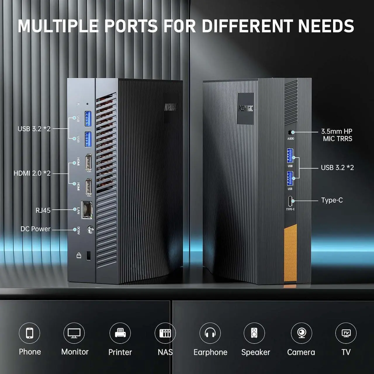 Alt view image 6 of 6 - ACEMAGIC Mini PC Intel i5 12th-Gen 12450H (8 C/12 T, up to 4.4GHz), Mini Computer 32GB DDR4 512GB SSD, WiFi 6/BT5.2/3-Screen 4K@60 Display Office Desktop, for Daily Use/Business/HTPC/Gaming