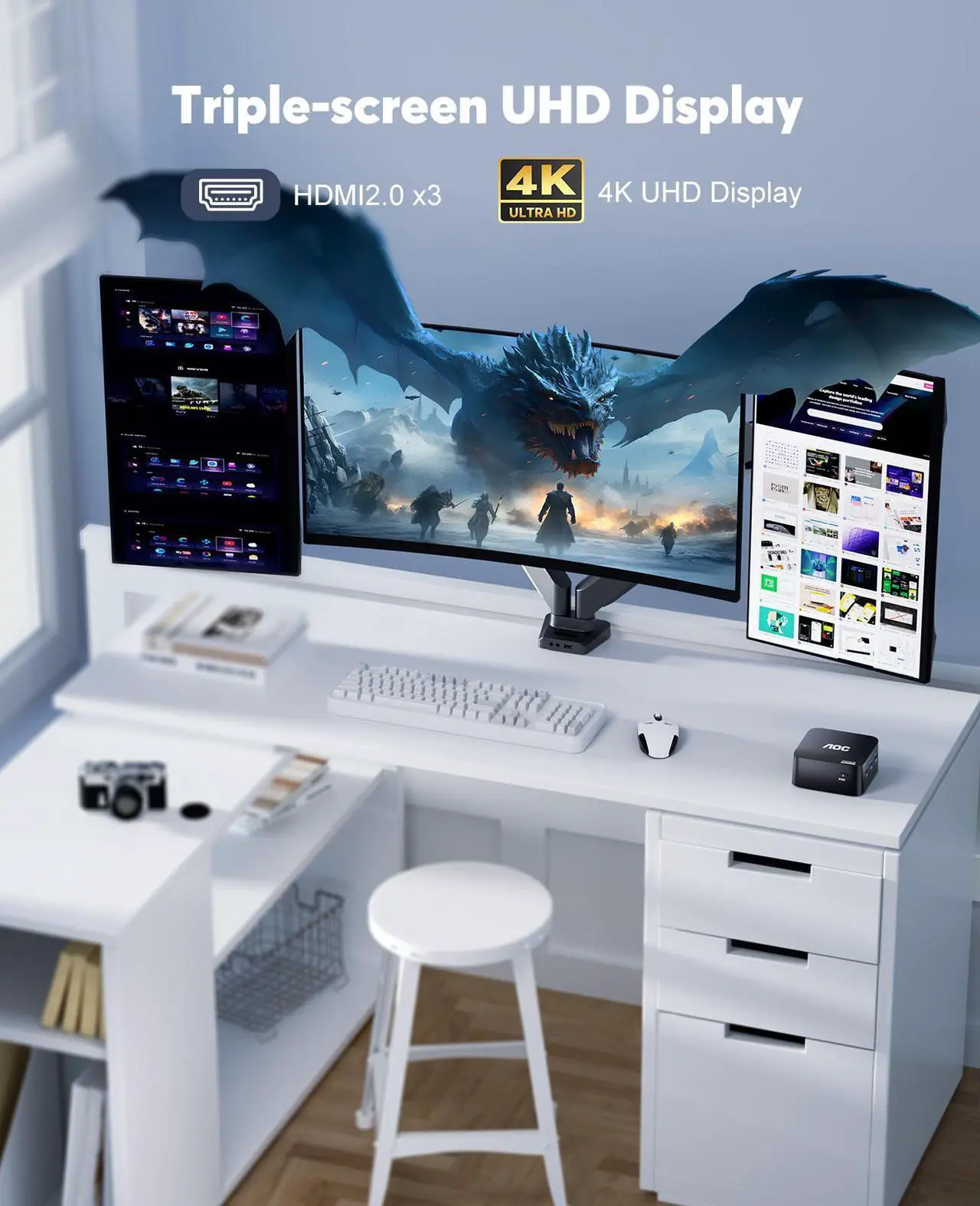 Alt view image 6 of 7 - ACEMAGIC Mini PC T8PLUS with 12th Alder Lake-N97 (4C/4T, Up to 3.6GHz), 16GB RAM LPDDR5 512GB PCIe M.2 SSD Mini Desktop Computer Windows 11-4K Triple Display, WiFi 5, Dual LAN for Home/Office