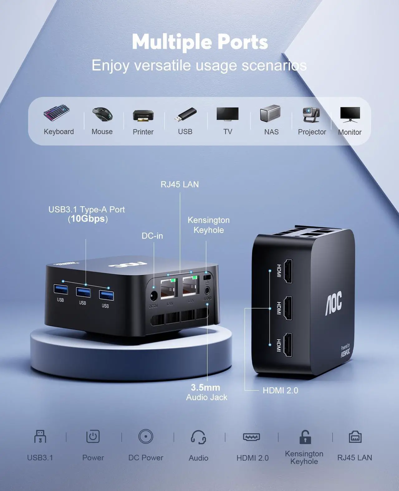 Alt view image 4 of 7 - ACEMAGIC Mini PC T8PLUS with 12th Alder Lake-N97 (4C/4T, Up to 3.6GHz), 16GB RAM LPDDR5 512GB PCIe M.2 SSD Mini Desktop Computer Windows 11-4K Triple Display, WiFi 5, Dual LAN for Home/Office