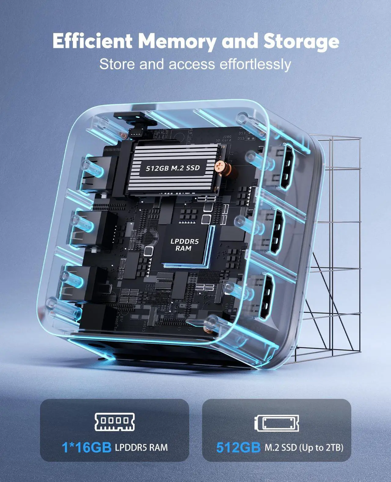 Alt view image 3 of 7 - ACEMAGIC Mini PC T8PLUS with 12th Alder Lake-N97 (4C/4T, Up to 3.6GHz), 16GB RAM LPDDR5 512GB PCIe M.2 SSD Mini Desktop Computer Windows 11-4K Triple Display, WiFi 5, Dual LAN for Home/Office