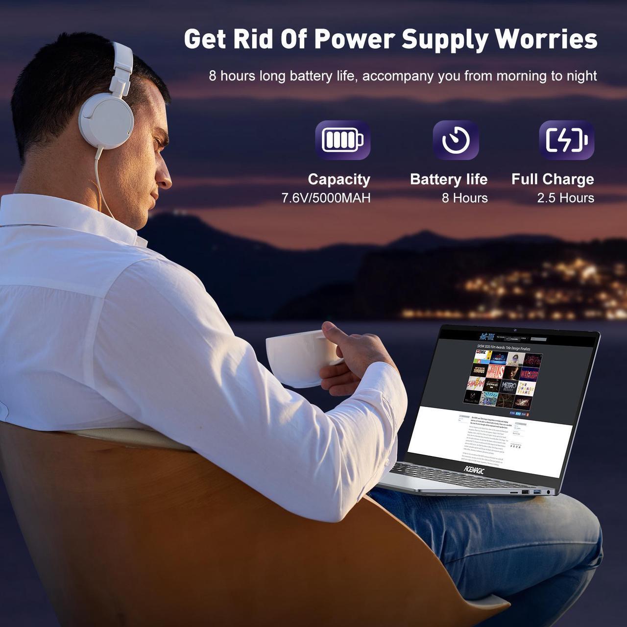 Alt view image 7 of 7 - ACEMAGIC Laptop Computer 15.6 FHD 12th Alder Lake N97(Up to 3.6GHz) 16GB DDR4 512GB SSD, Intel Quad-Core Laptop with Metal Body Support 2.4G/5G WiFi, BT5.0, 2×Speaker, Mic, USB3.2, Type_C