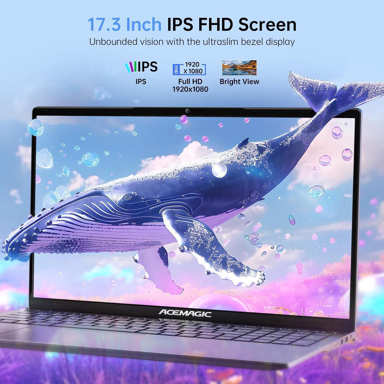 Alt view image 5 of 7 - ACEMAGIC Laptop Computer, 16GB DDR4 512GB SSD, 17.3 Inch Laptop with Intel Quad-Core N97(Up to 3.6GHz), Metal Shell, BT5.0, 5G WiFi, USB3.2, Type_C, Webcam, Long Battery Life, 180° Open Angle