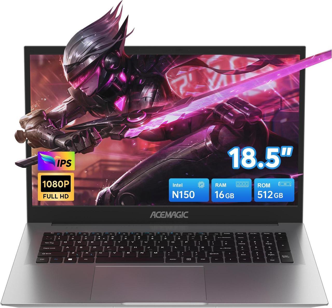 Main image of ACEMAGIC Laptop Computer, 16GB DDR4 512GB SSD, 18.5 Inch Laptop with Intel Quad-Core N150(Up to 3.6GHz), Metal Shell, BT5.0, 5G WiFi, USB3.2, Type_C, Webcam, Long Battery Life, 180° Open Angle