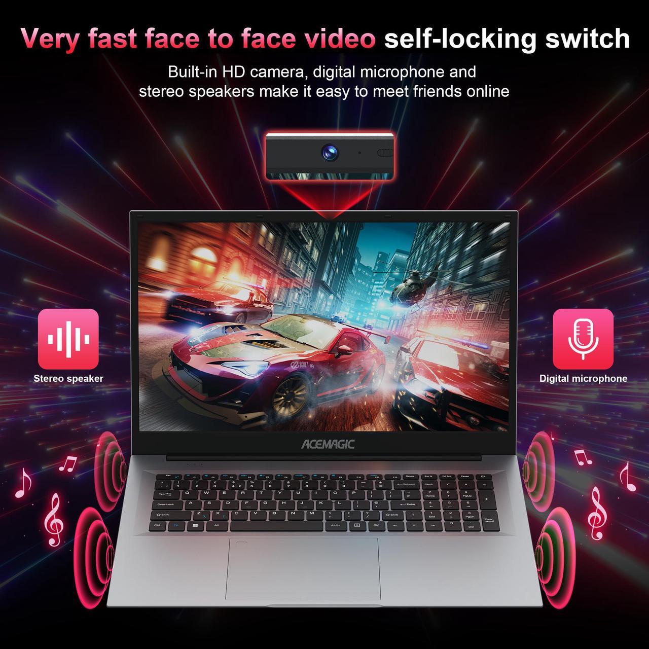 Alt view image 7 of 7 - ACEMAGIC Laptop Computer, 16GB DDR4 512GB SSD, 18.5 Inch Laptop with Intel Quad-Core N150(Up to 3.6GHz), Metal Shell, BT5.0, 5G WiFi, USB3.2, Type_C, Webcam, Long Battery Life, 180° Open Angle