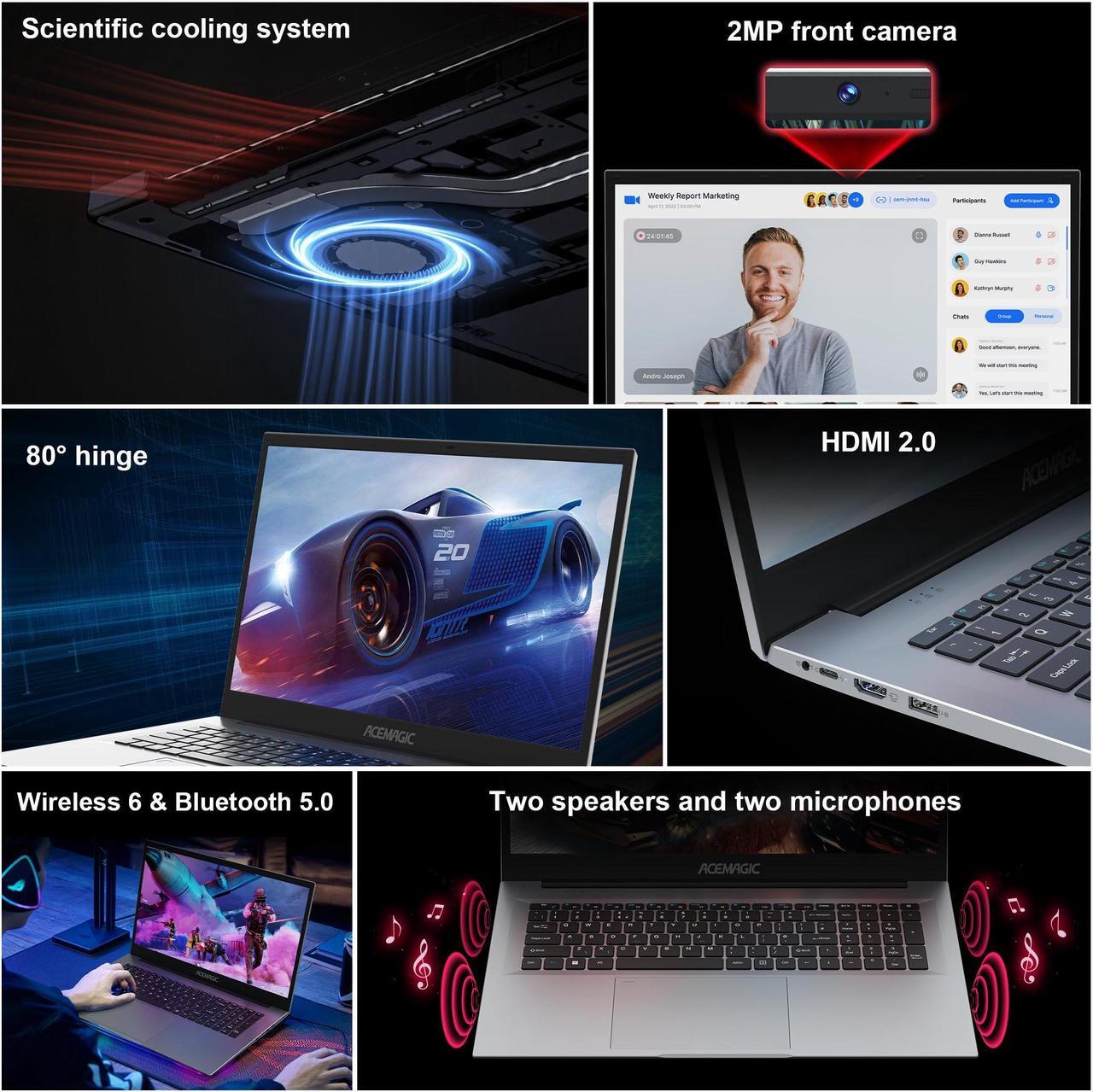 Alt view image 5 of 7 - ACEMAGIC Laptop Computer, 16GB DDR4 512GB SSD, 18.5 Inch Laptop with Intel Quad-Core N150(Up to 3.6GHz), Metal Shell, BT5.0, 5G WiFi, USB3.2, Type_C, Webcam, Long Battery Life, 180° Open Angle