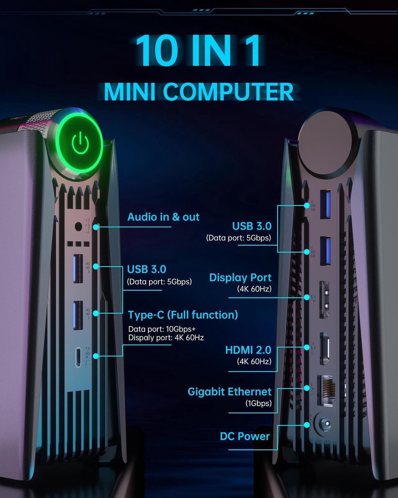 Alt view image 4 of 7 - ACEMAGIC Mini Gaming PC ,AMD Ryzen 7 6900HX 8T/16C 32GB DDR4 512GB NVME SSD Mini Desktop Computer,Windows 11 Pro Mini PC Gaming WiFi6/BT5.2,4K UHD/RGB Lights/3 Adjustable Mode,Display for Business