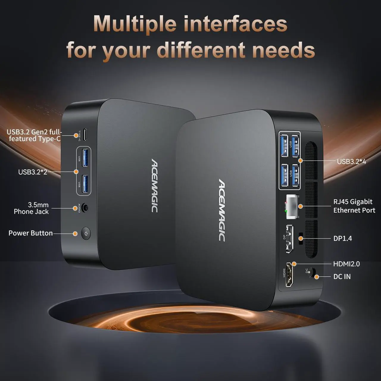 Alt view image 3 of 7 - ACEMAGIC Mini Gaming PC ,AMD Ryzen 5 7430U 8T/16C 32GB DDR4 512GB NVME SSD Mini Desktop Computer,Windows 11 Pro Mini PC Gaming WiFi6/BT5.2,4K UHD/RGB Lights/3 Adjustable Mode,Display for Business