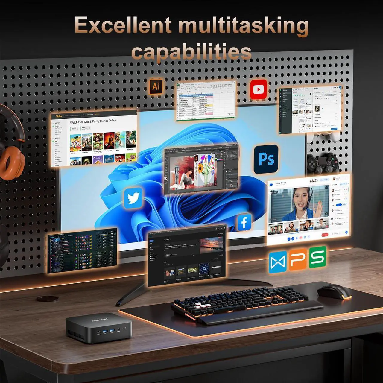 Alt view image 5 of 7 - ACEMAGIC Mini Gaming PC ,AMD Ryzen 5 7430U 8T/16C 32GB DDR4 512GB NVME SSD Mini Desktop Computer,Windows 11 Pro Mini PC Gaming WiFi6/BT5.2,4K UHD/RGB Lights/3 Adjustable Mode,Display for Business