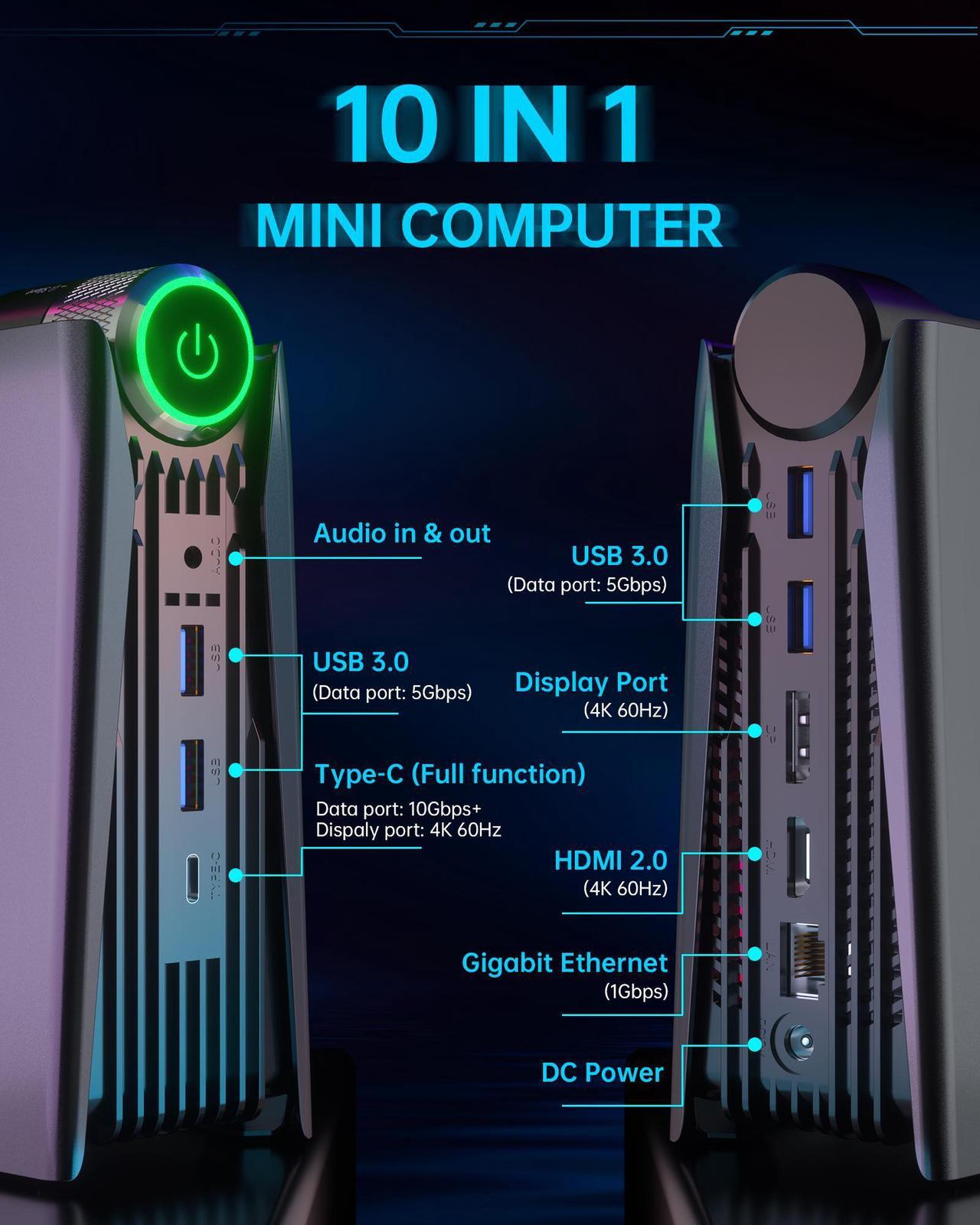 Alt view image 5 of 7 - ACEMAGIC Mini Gaming PC ,AMD Ryzen 7 5700U 8T/16C 32GB DDR4 1TB NVME SSD Mini Desktop Computer,Windows 11 Pro Mini PC Gaming WiFi6/BT5.2,4K UHD/RGB Lights/3 Adjustable Mode,Display for Business