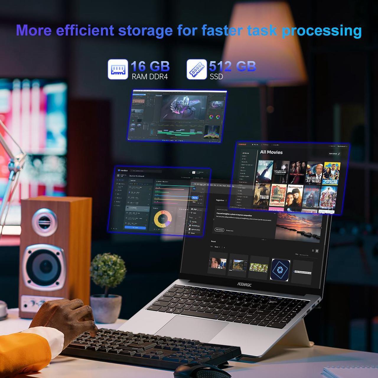 Alt view image 5 of 7 - ACEMAGIC Gaming Laptop 15.6-in AMD Ryzen 7 5700U(8C/16T), Radeon RX Vega 8 Graphics,15.6 FHD Display,16GB RAM 512GB NVMe SSD Laptop Computer with Backlit KB,Type_C (Full Function),WiFi 6, 53Wh Battery