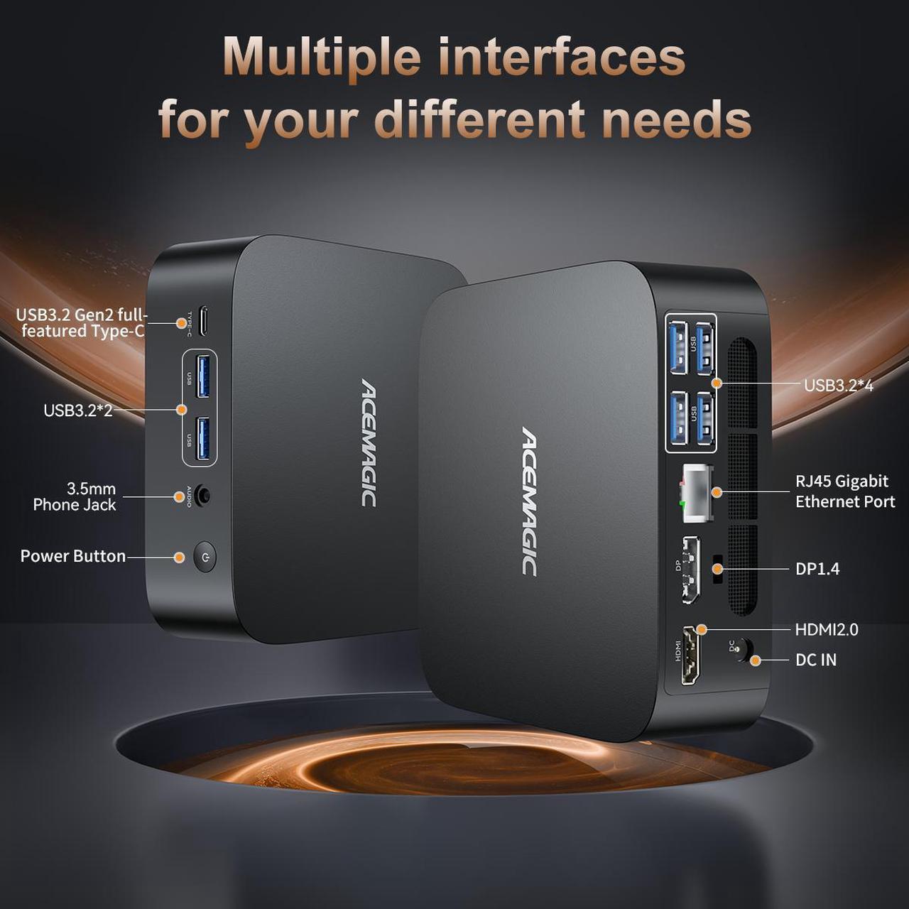 Alt view image 3 of 7 - ACEMAGIC Mini Gaming PC ,AMD Ryzen 5 7430U 8T/16C 16GB DDR4 512GB NVME SSD Mini Desktop Computer,Windows 11 Pro Mini PC Gaming WiFi6/BT5.2,4K UHD/RGB Lights/3 Adjustable Mode,Display for Business