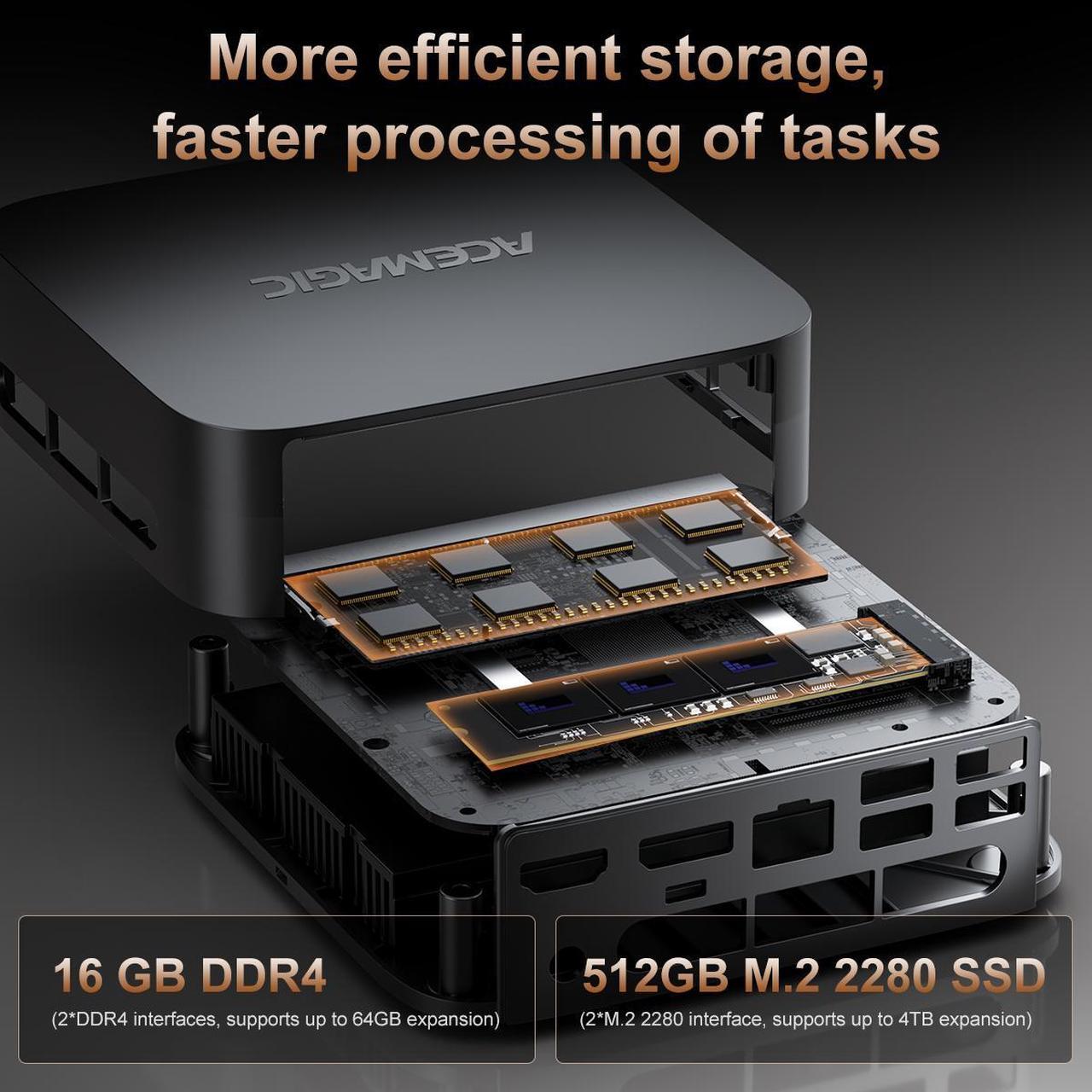 Alt view image 5 of 7 - ACEMAGIC Mini Gaming PC ,AMD Ryzen 5 7430U 8T/16C 16GB DDR4 512GB NVME SSD Mini Desktop Computer,Windows 11 Pro Mini PC Gaming WiFi6/BT5.2,4K UHD/RGB Lights/3 Adjustable Mode,Display for Business