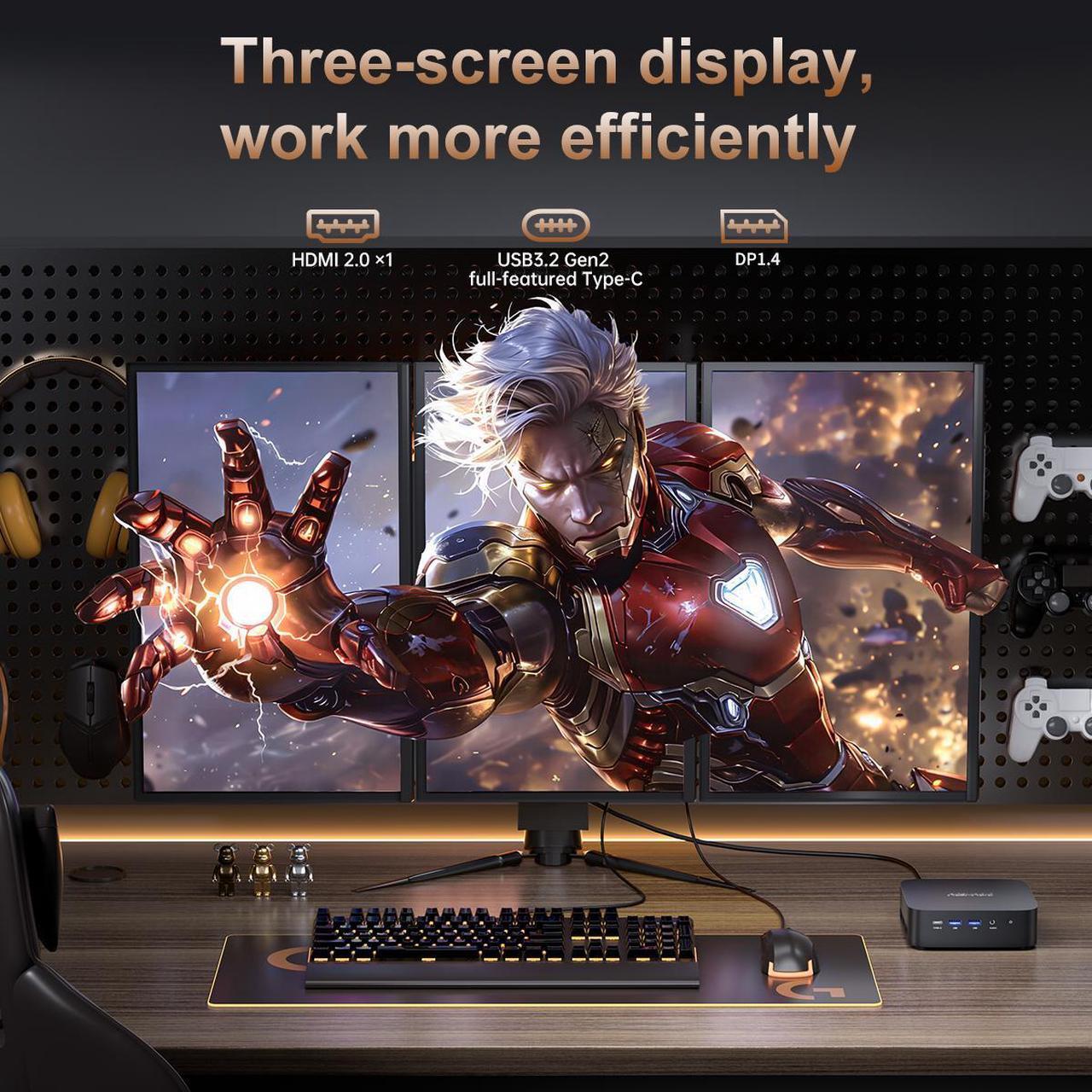 Alt view image 4 of 7 - ACEMAGIC Mini Gaming PC ,AMD Ryzen 5 7430U 8T/16C 16GB DDR4 512GB NVME SSD Mini Desktop Computer,Windows 11 Pro Mini PC Gaming WiFi6/BT5.2,4K UHD/RGB Lights/3 Adjustable Mode,Display for Business
