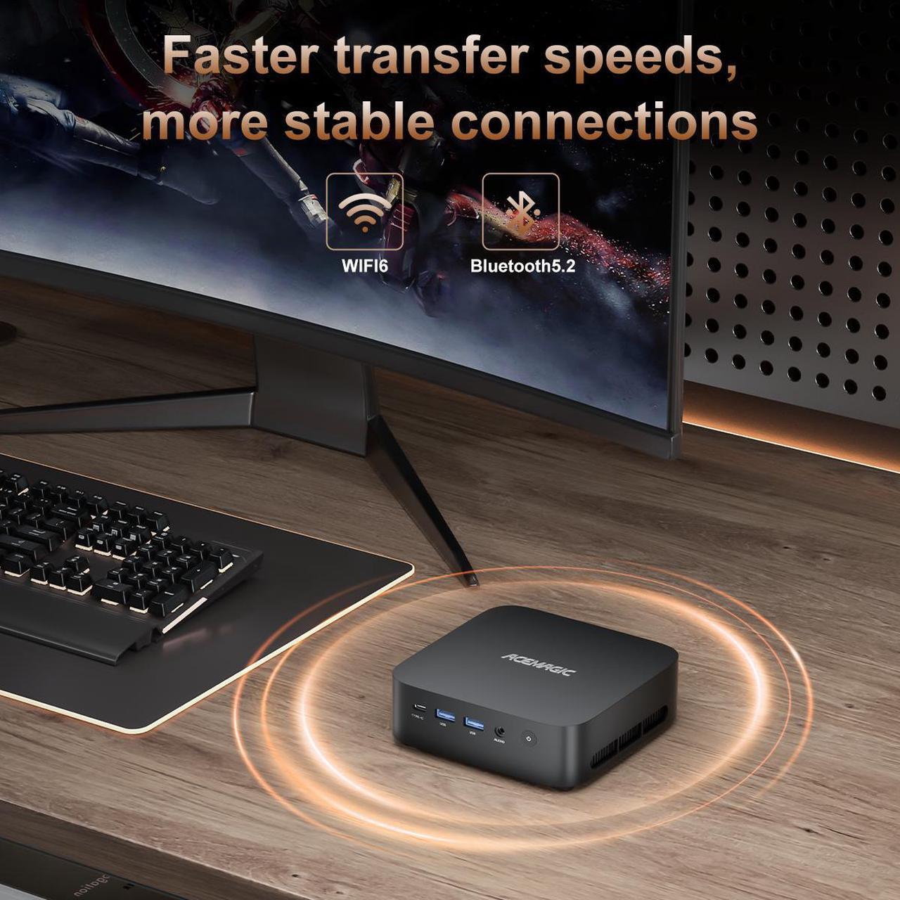 Alt view image 6 of 7 - ACEMAGIC Mini Gaming PC ,AMD Ryzen 5 7430U 8T/16C 16GB DDR4 512GB NVME SSD Mini Desktop Computer,Windows 11 Pro Mini PC Gaming WiFi6/BT5.2,4K UHD/RGB Lights/3 Adjustable Mode,Display for Business