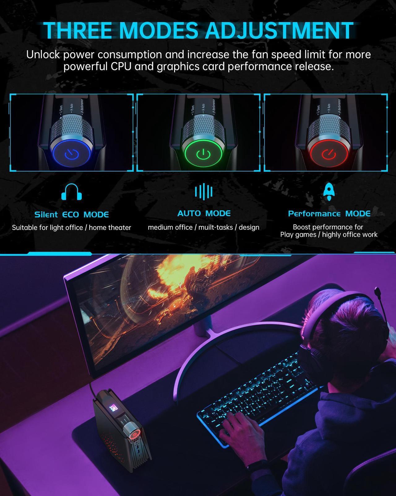 Alt view image 4 of 7 - ACEMAGIC Mini Gaming PC ,AMD Ryzen 7 5700U 8T/16C 32GB DDR4 1TB NVME SSD Mini Desktop Computer,Windows 11 Pro Mini PC Gaming WiFi6/BT5.2,4K UHD/RGB Lights/3 Adjustable Mode,Display for Business