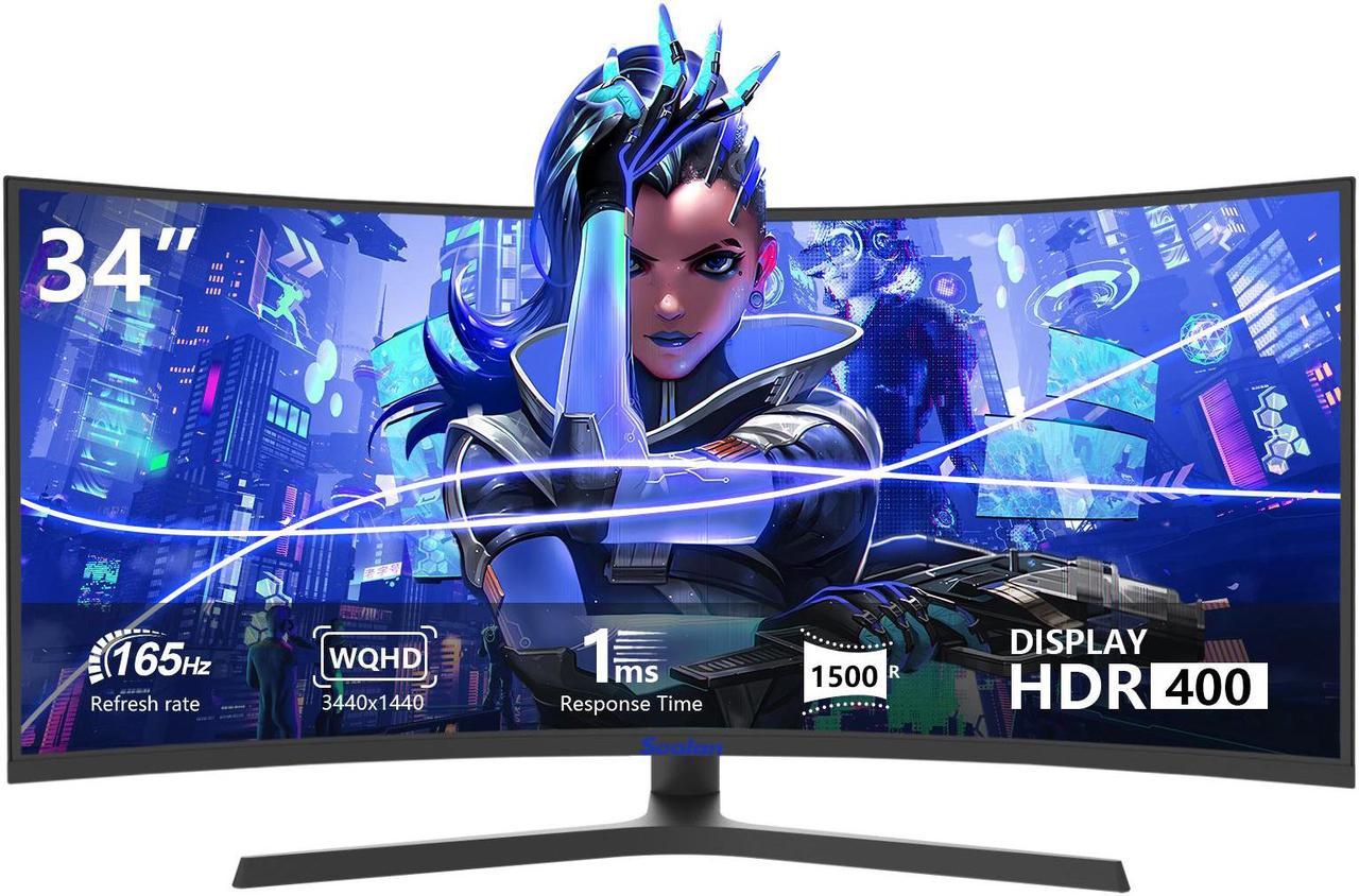 Sealan 34 inch Curved Ultrawide Computer Gaming Monitor 165Hz,UWQHD 3440x1440,1500R -PIP,1ms (MPRT),HDR, 300nits, sRGB99%,FreeSync,HDMI2.0(TMDS) x2,DP1.4 x2,Eye Care,VESA,Support Lifting Base