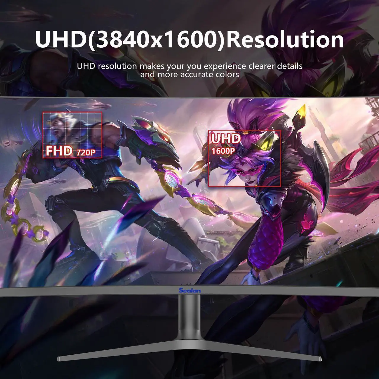 Alt view image 3 of 7 - Sealan  38 inch 4K Ultrawide Curved Gaming Monitor, 144Hz Refresh Rate, 3840 x 1600 WQHD , IPS, NVIDIA G-SYNC Ultimate, 1ms Response Time, 2500R Curvature, VESA Display HDR 600