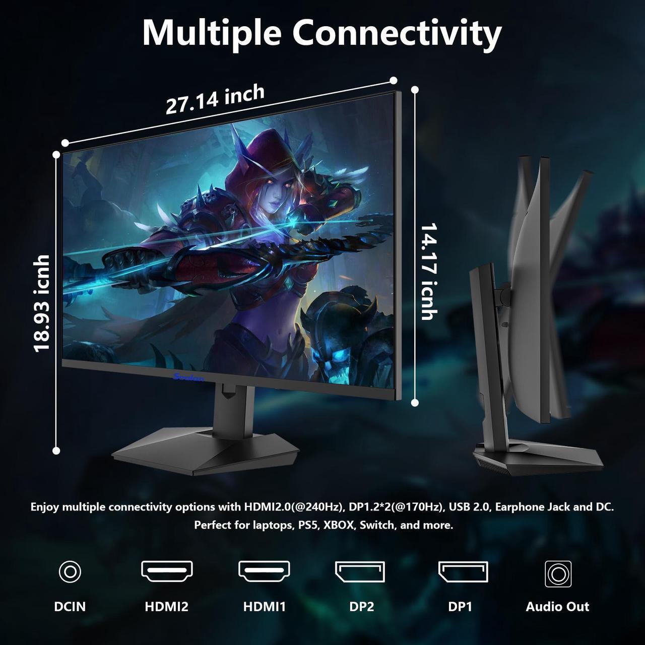 Alt view image 7 of 7 - Sealan 27 Inch Gaming Monitor,Full HD(1920x1080P) VA Panel  240Hz Refresh Rate Computer Monitor with Blue Light Filter,for Gaming & Office(DP,HDMI) - Wall Mountable