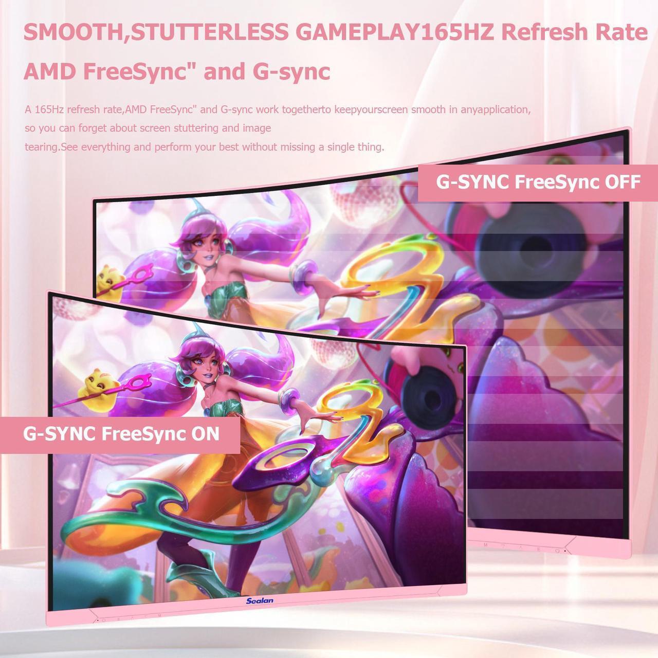 Alt view image 4 of 7 - Sealan 27 inch Curved Gaming Monitor 2K 165Hz Full QHD 1440P 1800R LED Computer Monitor Display with FreeSync & Eye-Care Technology, Support VESA, DP, HDMI Port IPS Screen for Gaming Home Office