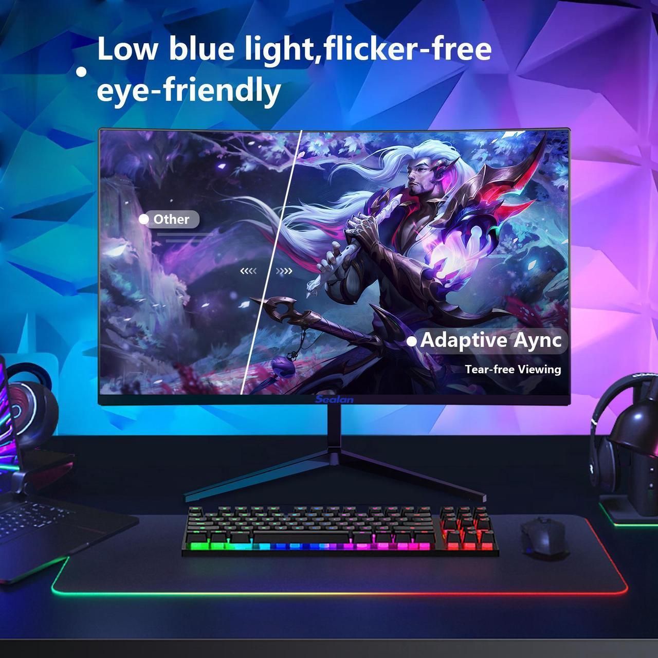 Alt view image 6 of 7 - Sealan 24 Inch Curved Monitor 16:9 Aspect Ratio 100HZ FHD LED Display 99% sRGB - Thin Bezel Design - Eye-Care Technology - HDMI VGA Connectivity