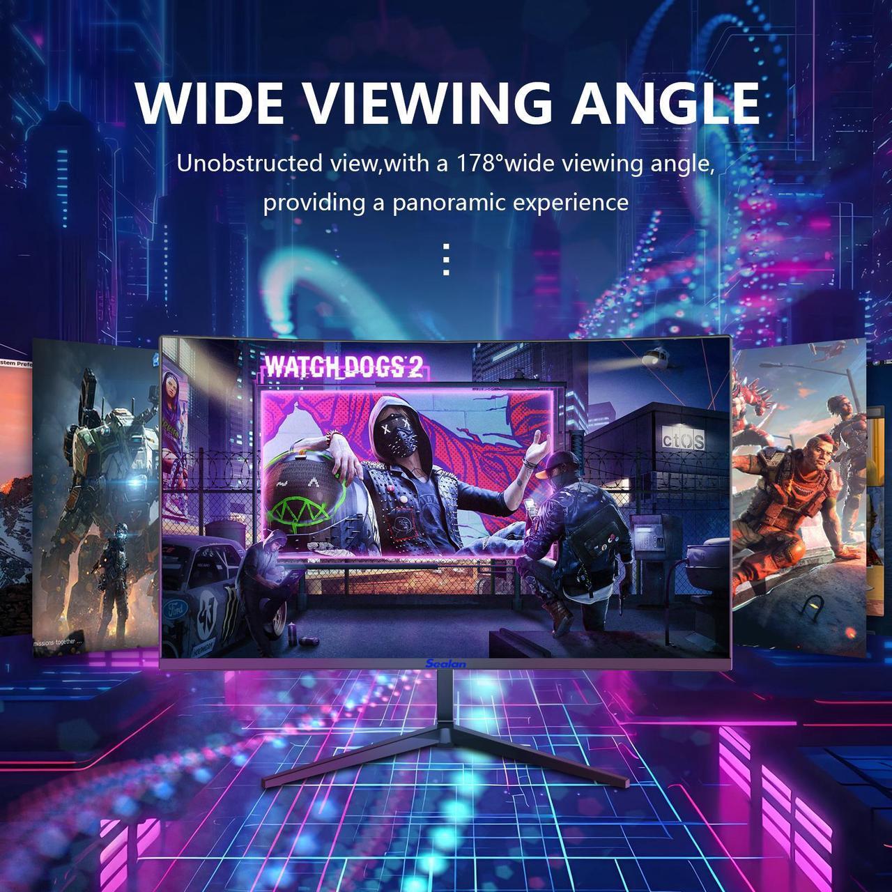 Alt view image 2 of 7 - Sealan 24 Inch Curved Monitor 16:9 Aspect Ratio 100HZ FHD LED Display 99% sRGB - Thin Bezel Design - Eye-Care Technology - HDMI VGA Connectivity