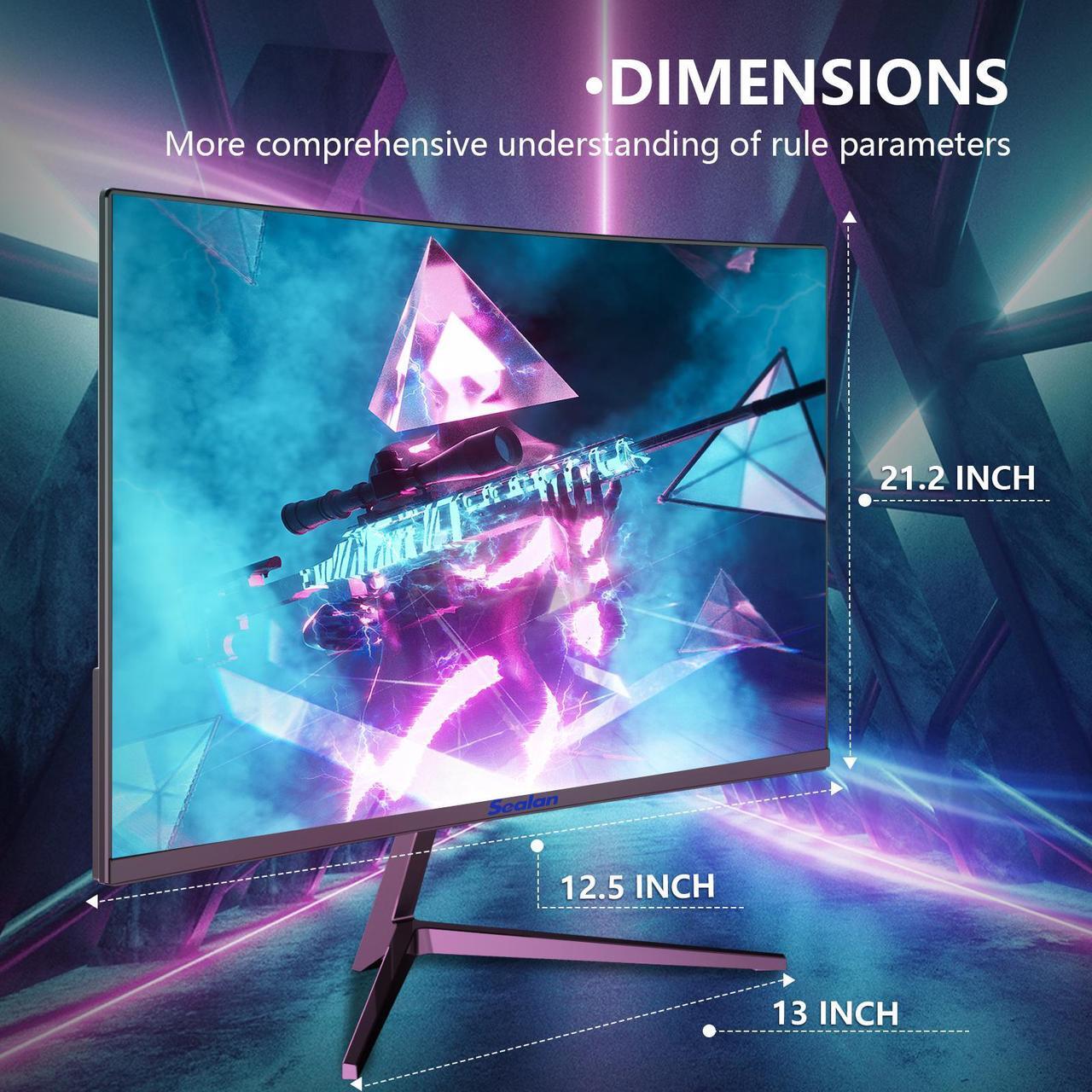 Alt view image 5 of 7 - Sealan 24 Inch Curved Monitor 16:9 Aspect Ratio 100HZ FHD LED Display 99% sRGB - Thin Bezel Design - Eye-Care Technology - HDMI VGA Connectivity
