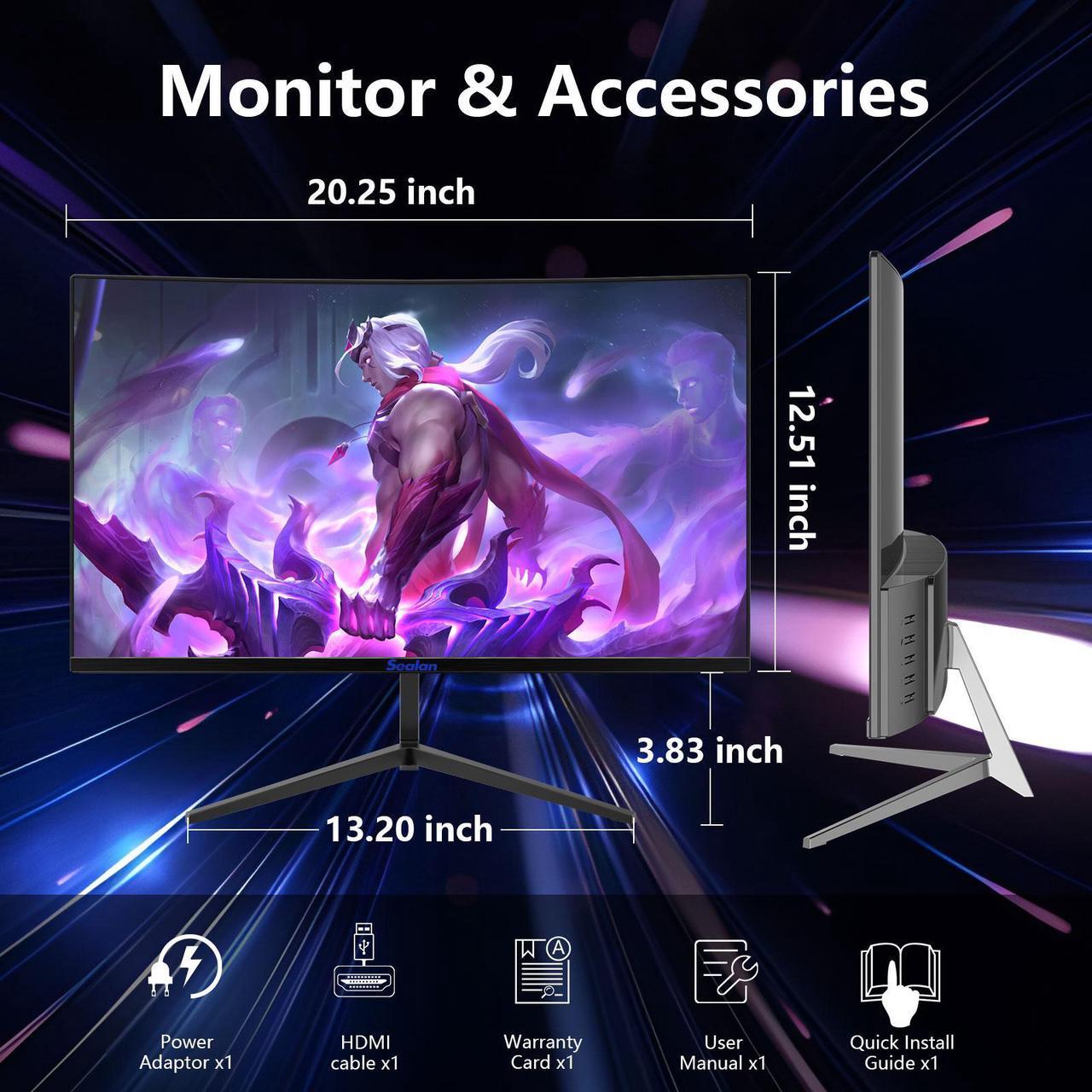Alt view image 7 of 7 - Sealan 24 Inch Curved Monitor 16:9 Aspect Ratio 100HZ FHD LED Display 99% sRGB - Thin Bezel Design - Eye-Care Technology - HDMI VGA Connectivity