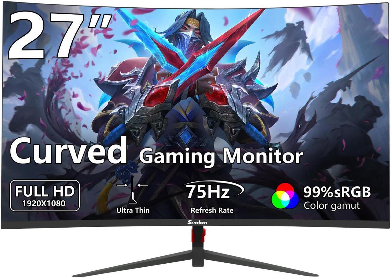 Main image of Sealan 27 inch Curved Gaming Monitor 75Hz Full HD 1080P 1800R LED Computer Monitor Display with FreeSync & Eye-Care Technology, Support VESA, DP, HDMI Port VA Screen for Gaming Home Office