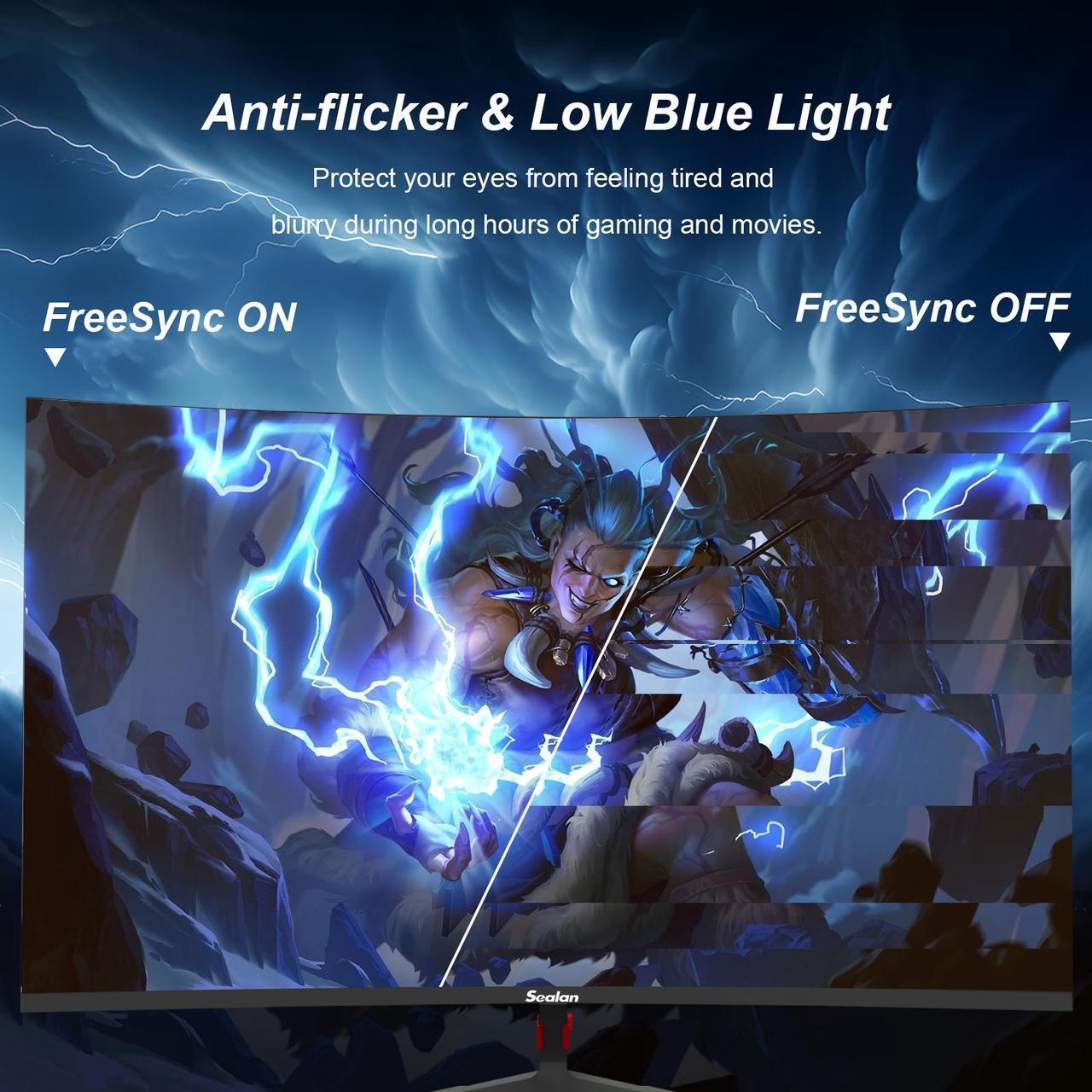 Alt view image 3 of 7 - Sealan 27 inch Curved Gaming Monitor 75Hz Full HD 1080P 1800R LED Computer Monitor Display with FreeSync & Eye-Care Technology, Support VESA, DP, HDMI Port VA Screen for Gaming Home Office