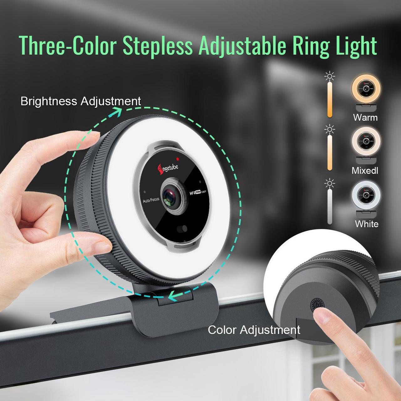 Alt view image 2 of 7 - Angetube Streaming Webcam with Microphone: 1080P 60FPS USB Web Cam with Ring Light and Remote Control - HD Web Camera with 5X Digital Zoom Built in Privacy Cover,for PC|Computer|Laptop|Mac|Desktop