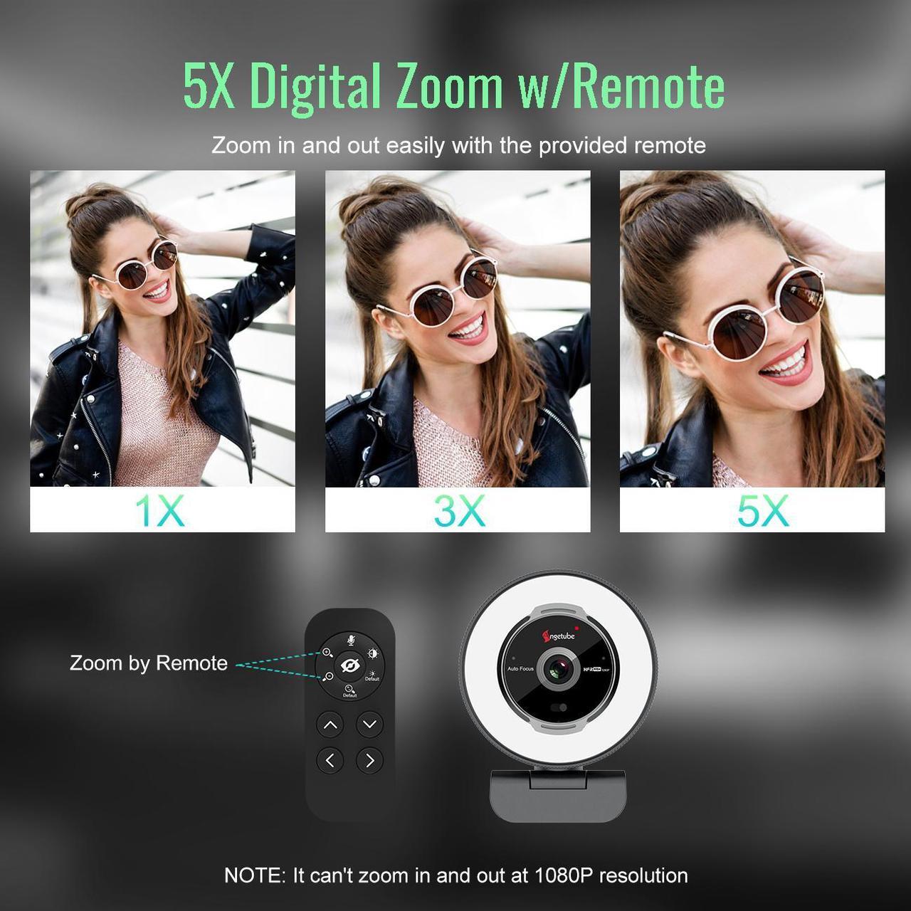 Alt view image 4 of 7 - Angetube Streaming Webcam with Microphone: 1080P 60FPS USB Web Cam with Ring Light and Remote Control - HD Web Camera with 5X Digital Zoom Built in Privacy Cover,for PC|Computer|Laptop|Mac|Desktop