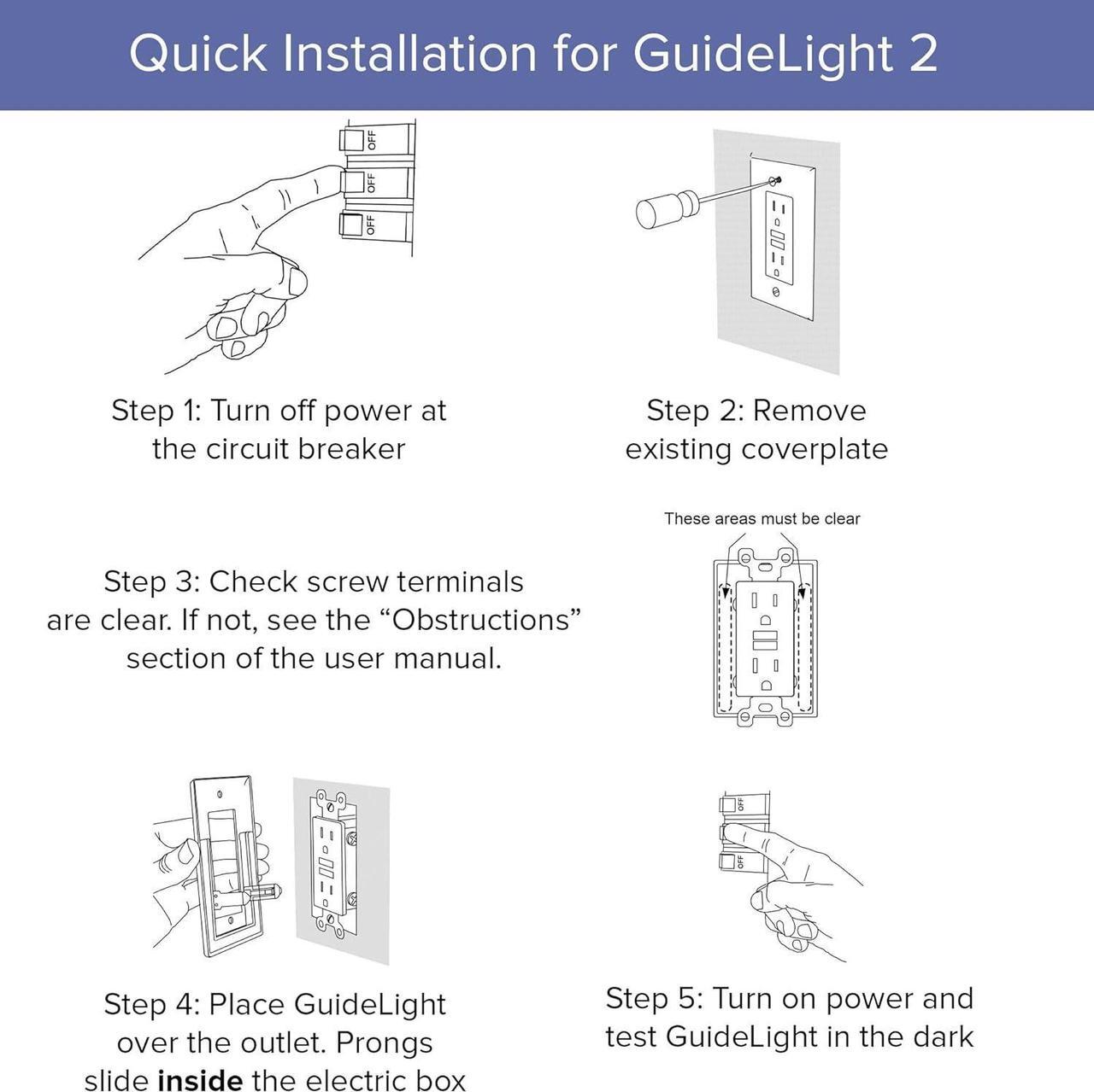 Alt view image 3 of 7 - SnapPower GuideLight 2 Outlet Cover - Replaces Plug-In Night Light - Electrical Receptacle Wall Plate With LED Night Lights - Auto On/Off Sensor - (Duplex, White)