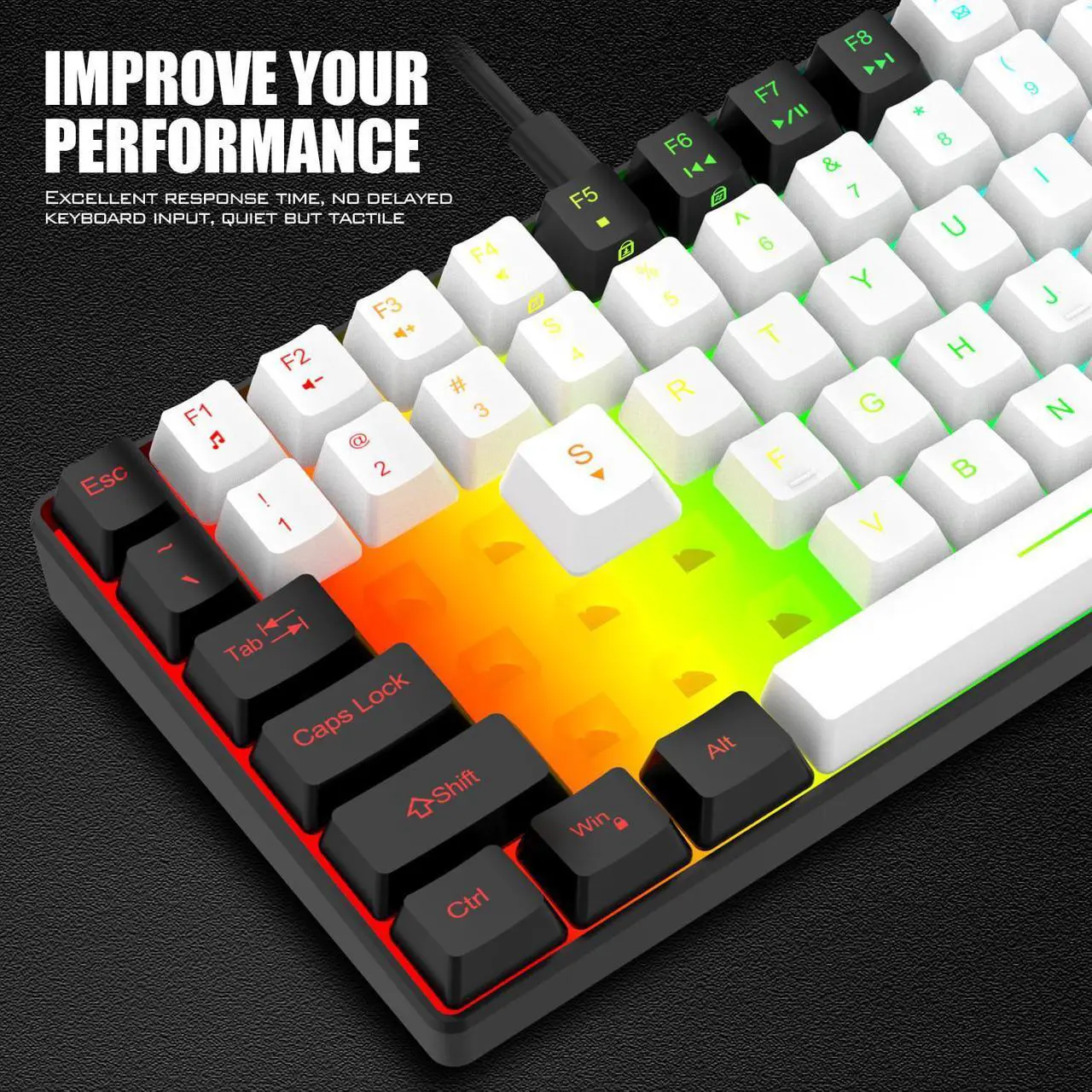 Alt view image 5 of 7 - 7KEYS TKL Wired Gaming Keyboard 84 Keys, RGB Backlight and Quiet key caps for gaming, Ultra Portable, Mechanical Feeling, Detachable and Stable Type-C Cable for Desktop PC Computer,Laptop Mac Layout